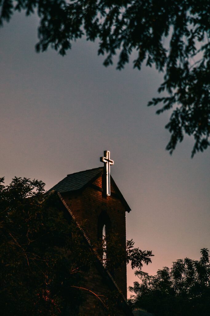 church with a light up cross