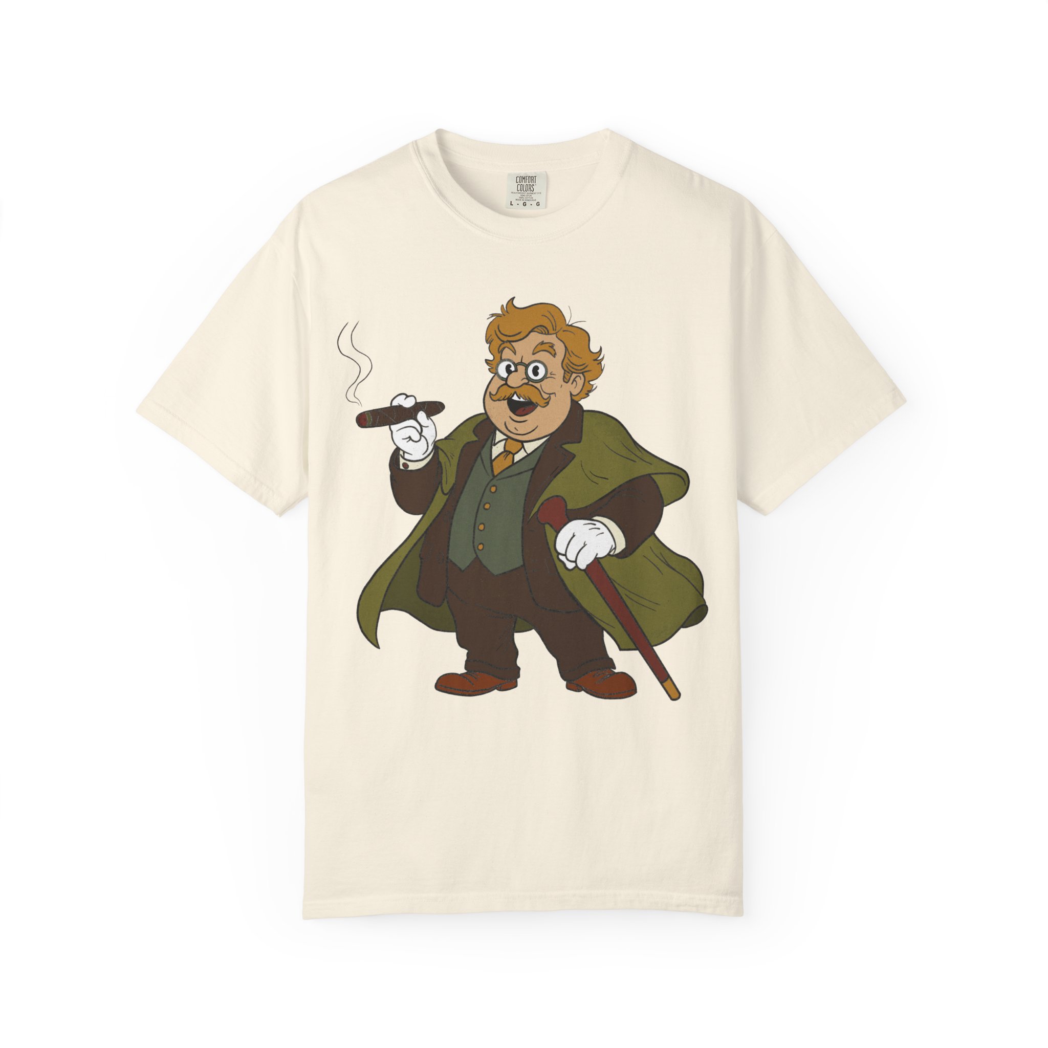 GK Chesterton Gentleman with Cigar and Cane T-shirt | Vintage Dapper Character Tee - Image 5