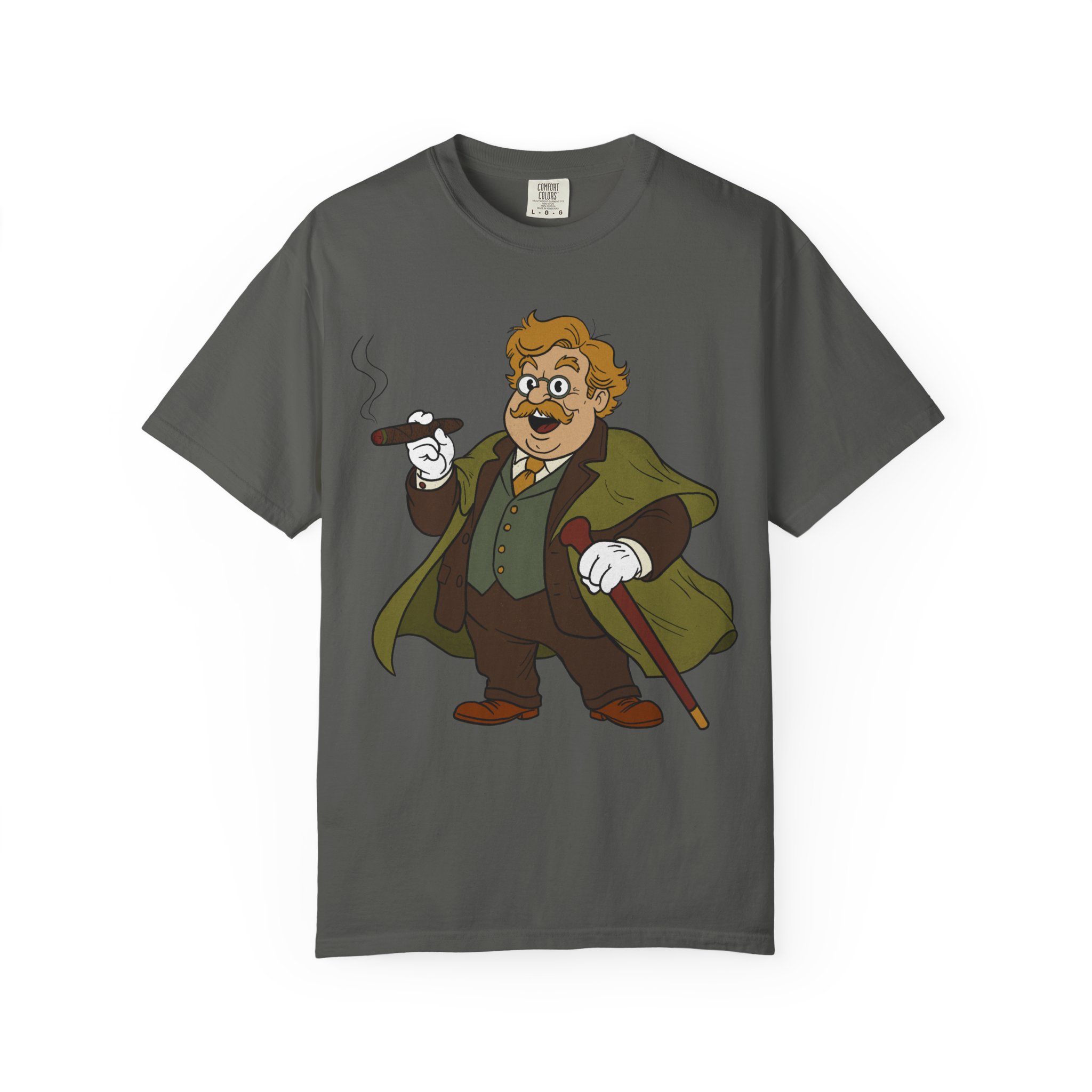 GK Chesterton Gentleman with Cigar and Cane T-shirt | Vintage Dapper Character Tee - Image 9