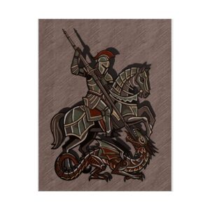 St. George Slaying Dragon Rolled Poster | Knight Dragon Illustration