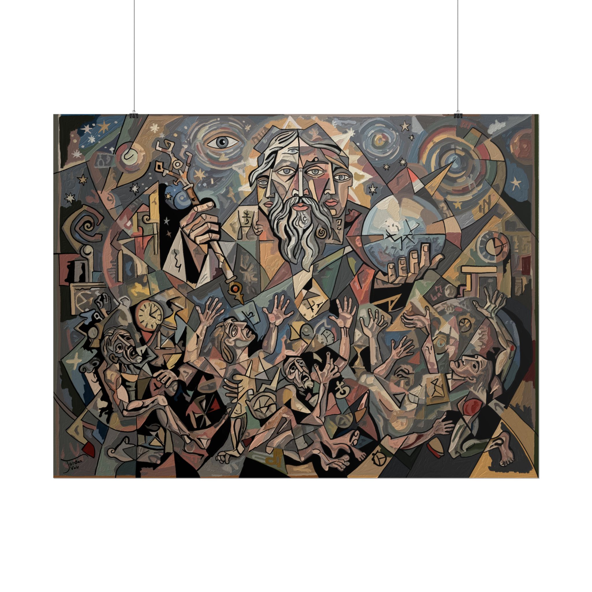 Keeper of the Hours - Cubist Father Time Art Rolled Print, Tyranny of Time Wall Art, Chronos Clocks Surreal Abstract Figurative Painting - Image 6
