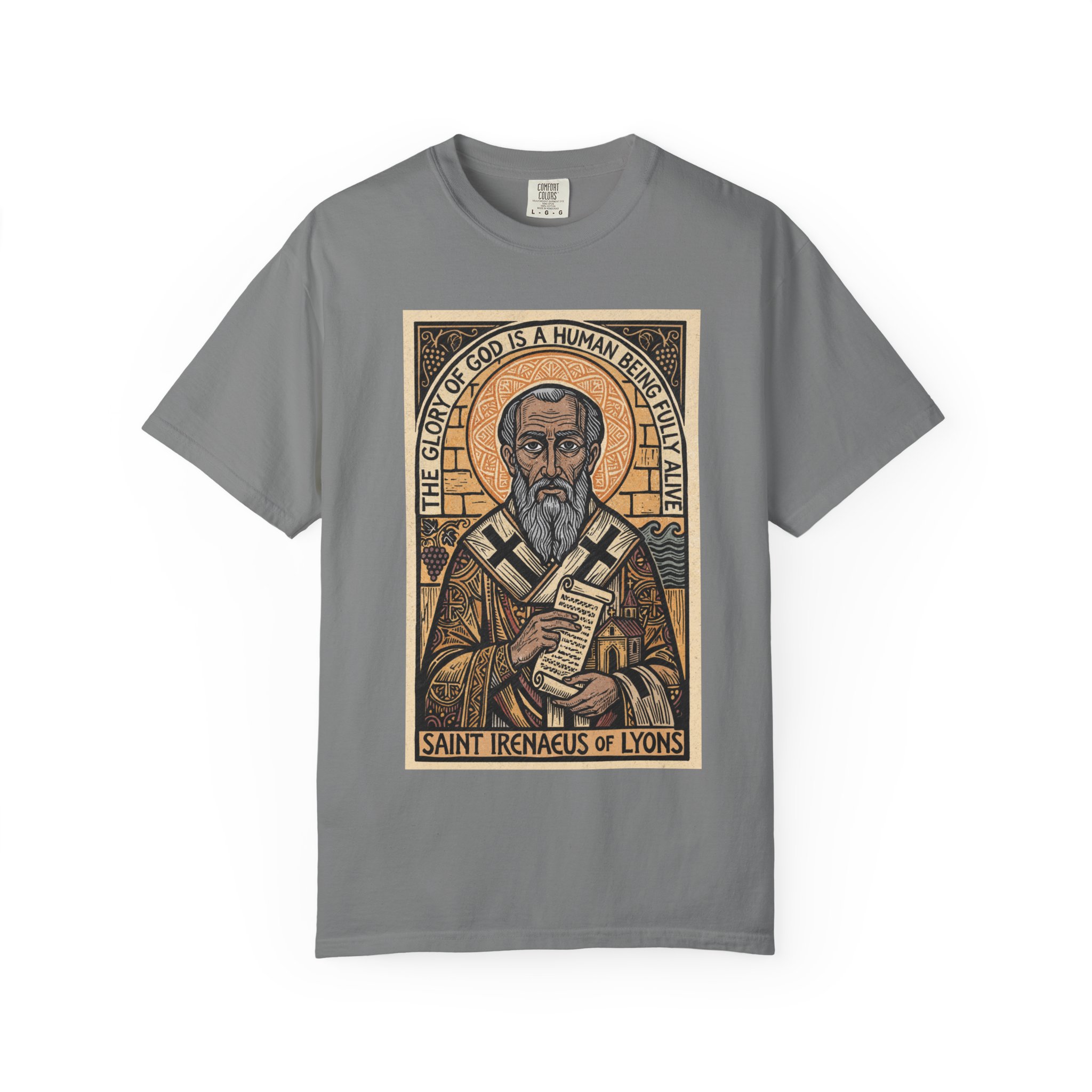 Saint Irenaeus of Lyons Illustration T-shirt | Christian Saint Artwork - Image 9