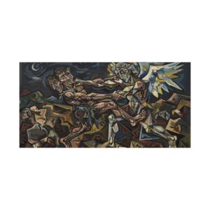 Jacob Wrestling the Angel Print | Cubist Christian Wall Art | Genesis 32 Bible Art | Expressionist Religious Painting