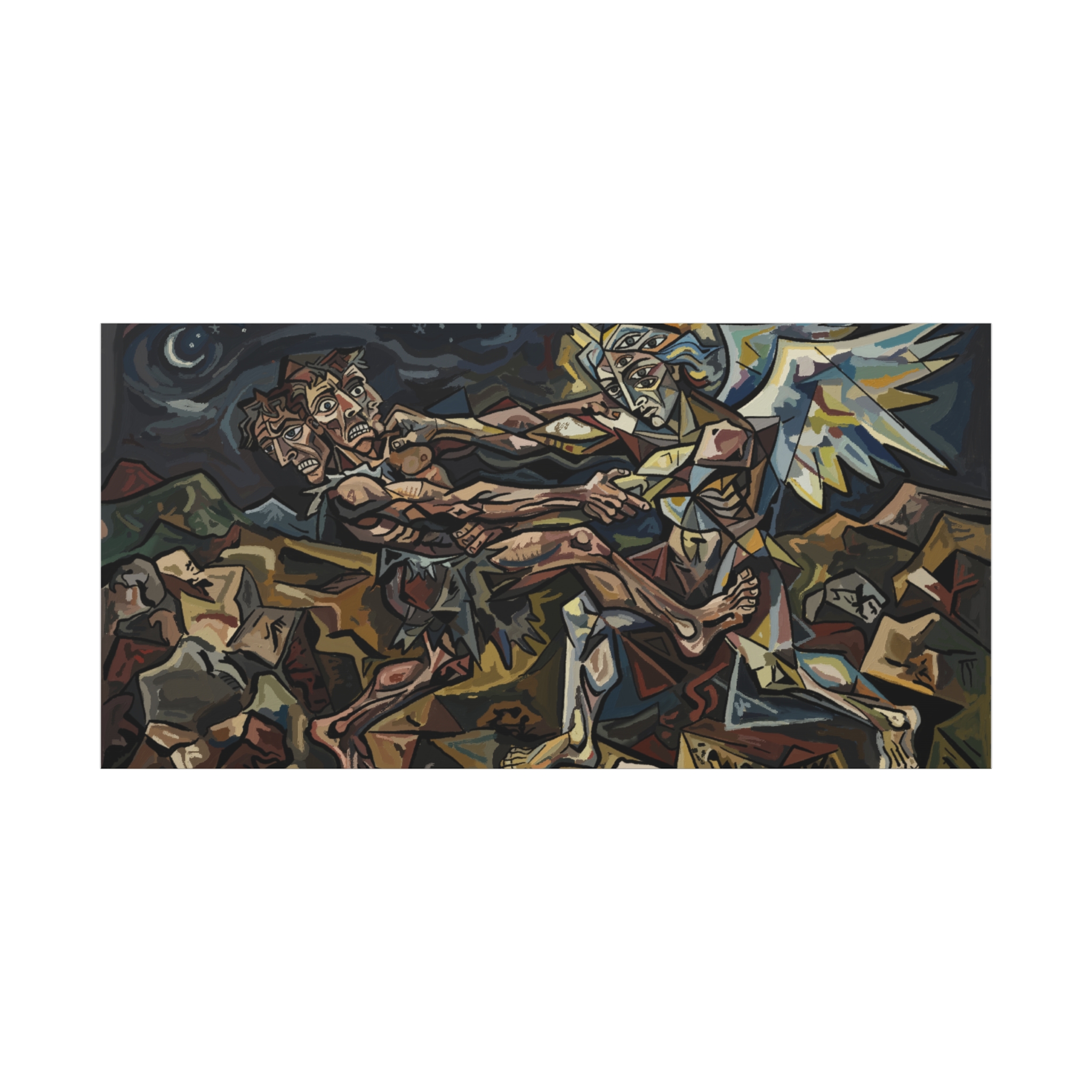 Jacob Wrestling the Angel Print | Cubist Christian Wall Art | Genesis 32 Bible Art | Expressionist Religious Painting
