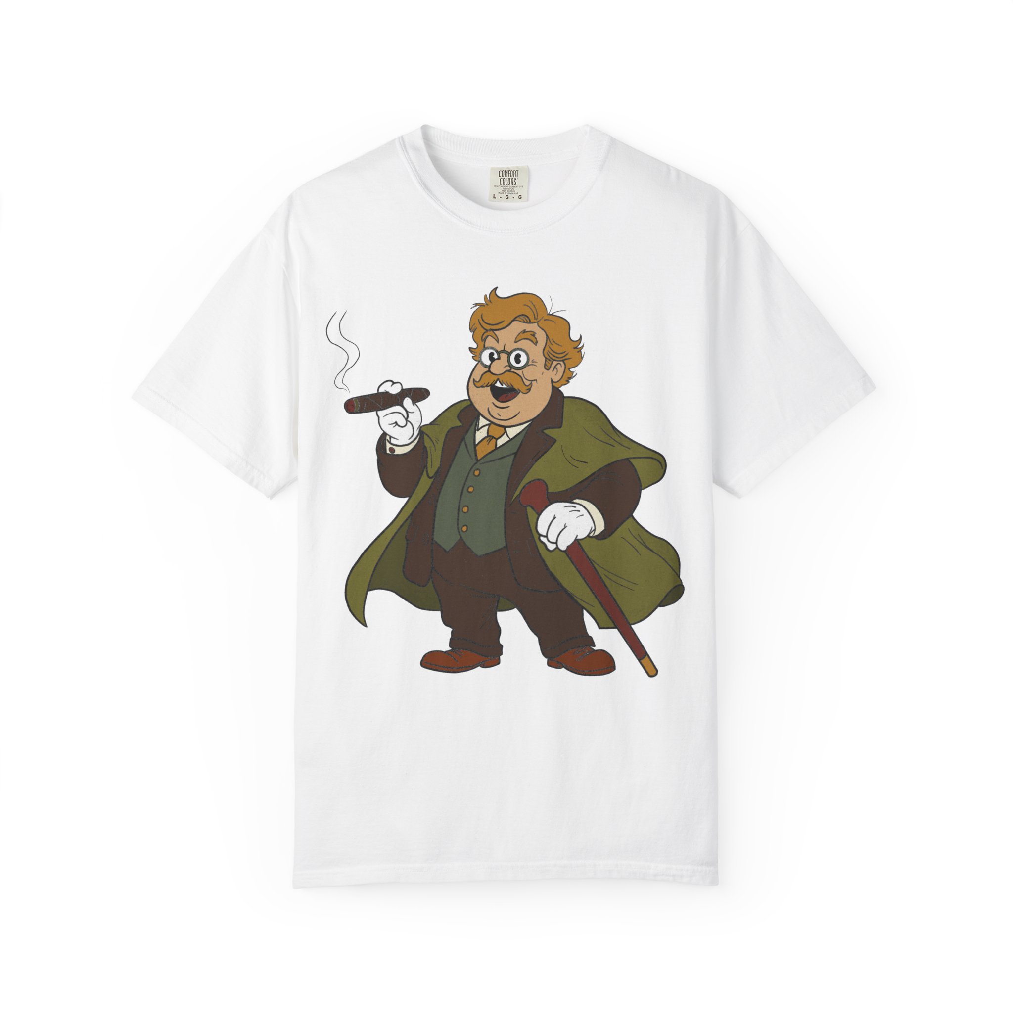 GK Chesterton Gentleman with Cigar and Cane T-shirt | Vintage Dapper Character Tee