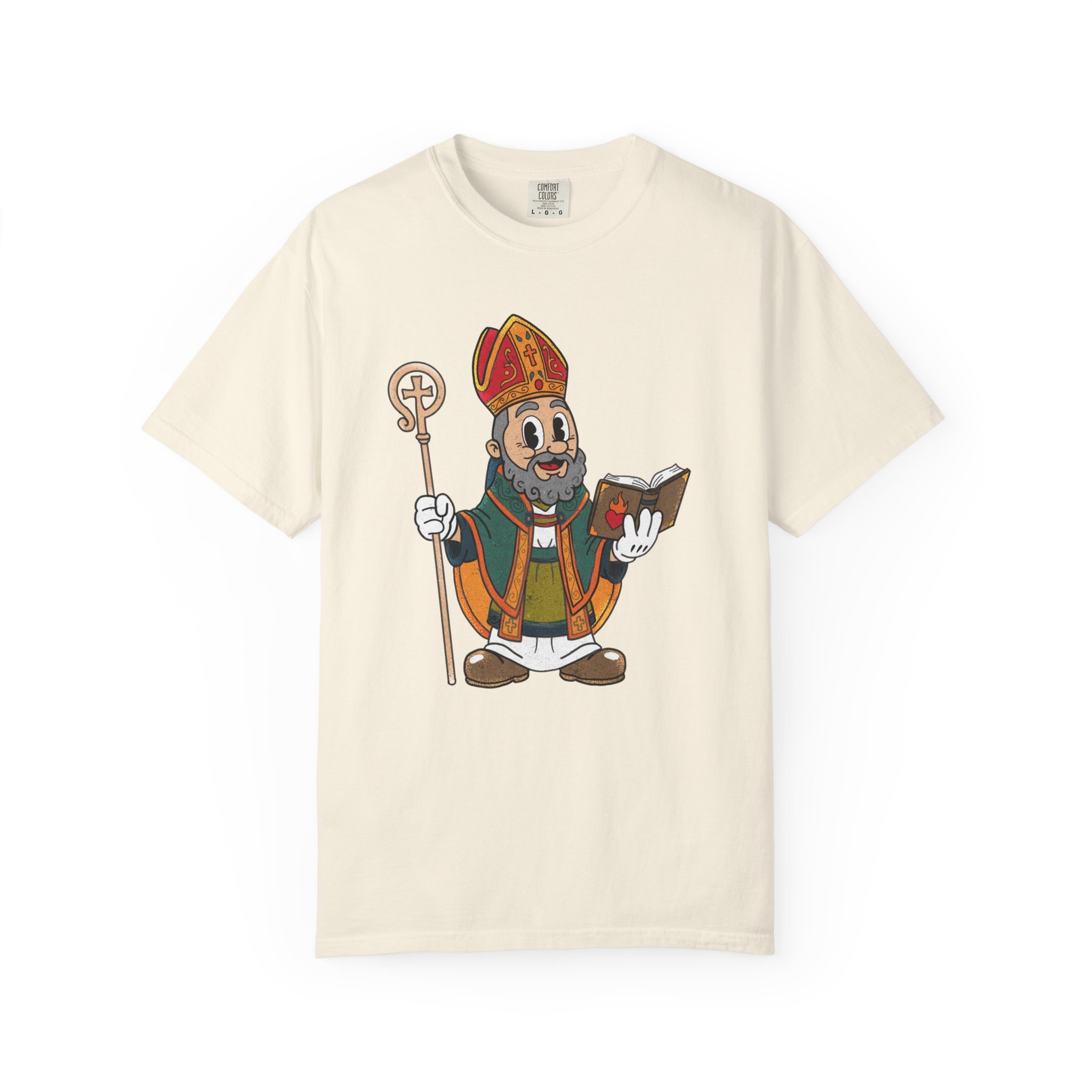 Saint Augustine Illustration T-Shirt | Retro Bishop Cartoon - Image 5