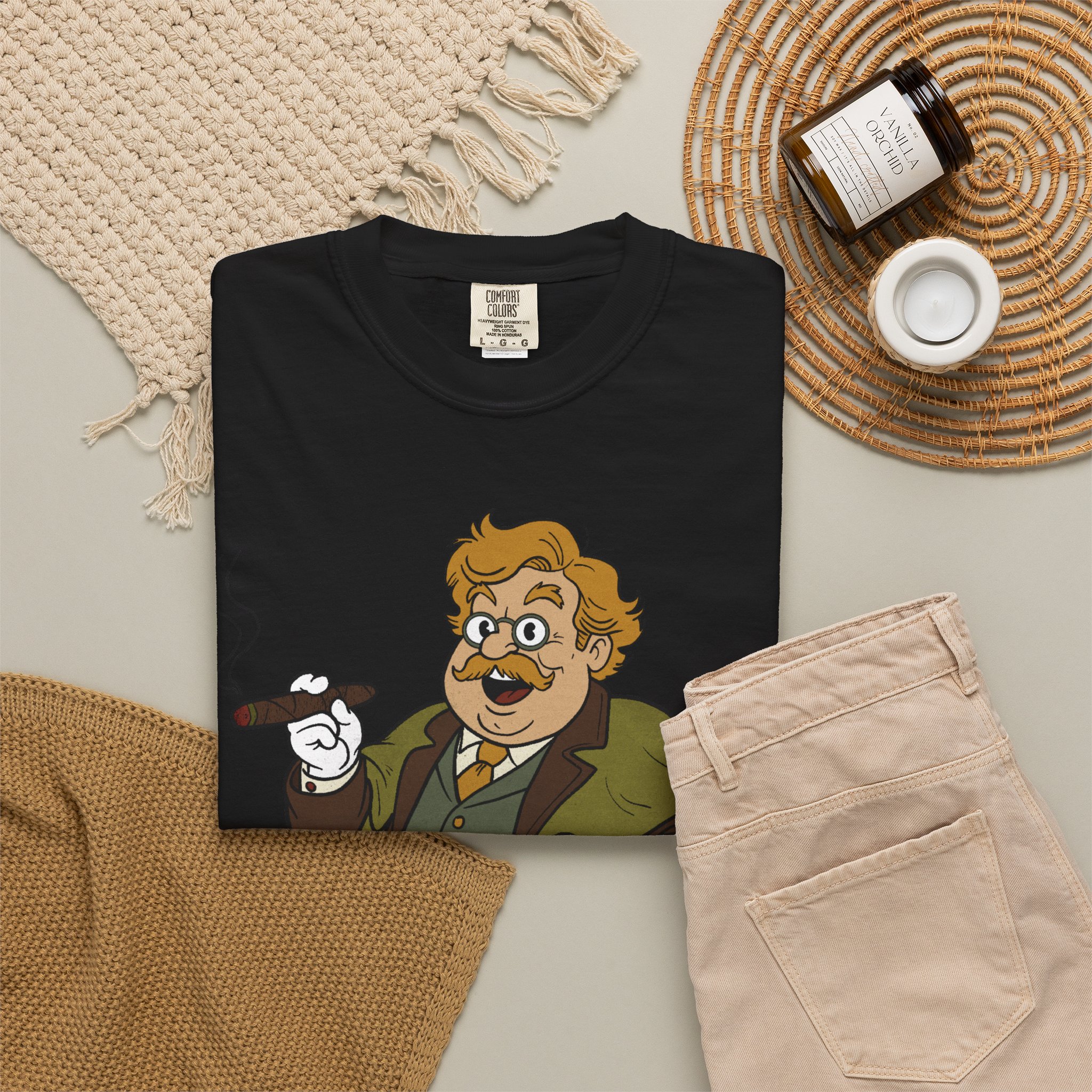 GK Chesterton Gentleman with Cigar and Cane T-shirt | Vintage Dapper Character Tee - Image 24