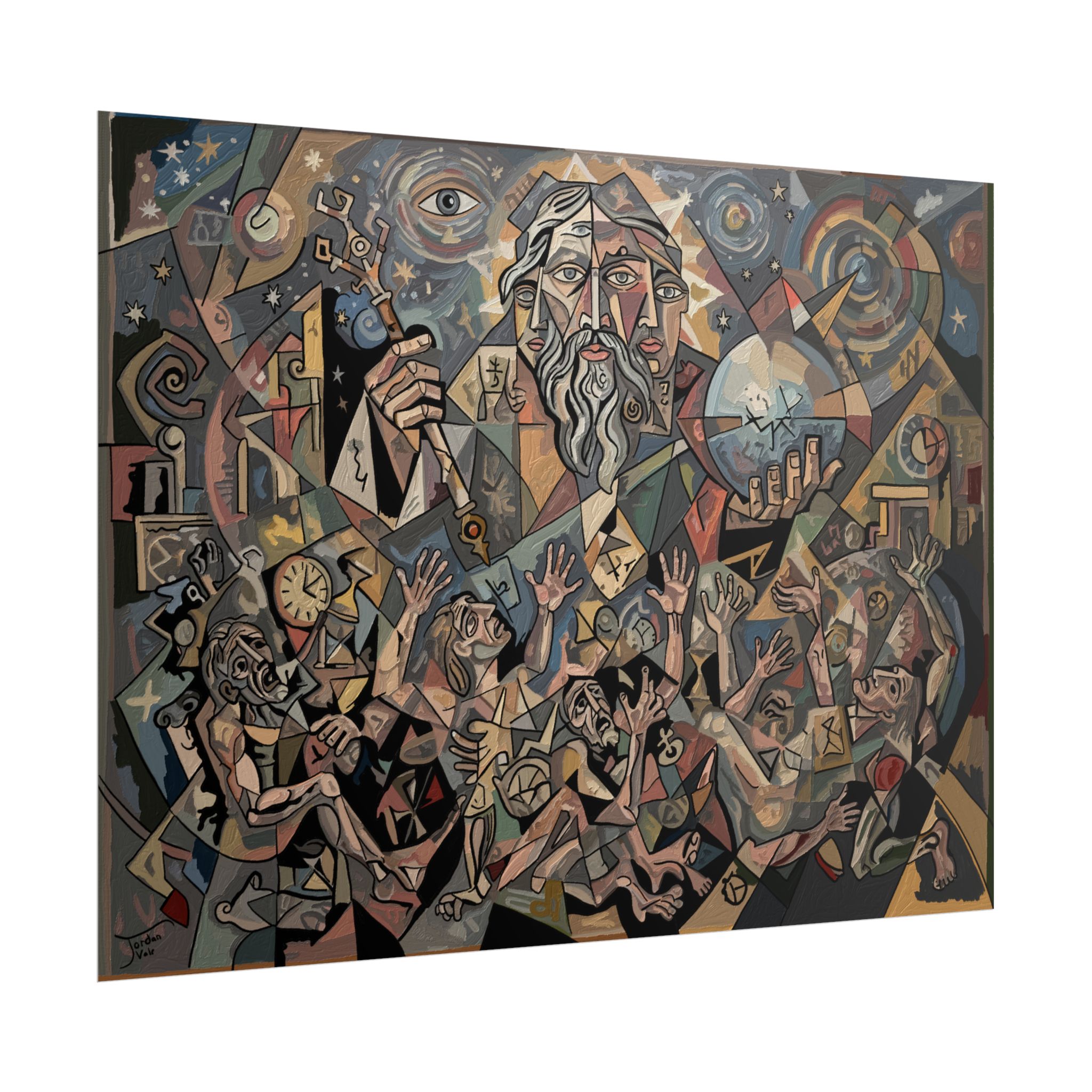Keeper of the Hours - Cubist Father Time Art Rolled Print, Tyranny of Time Wall Art, Chronos Clocks Surreal Abstract Figurative Painting - Image 7