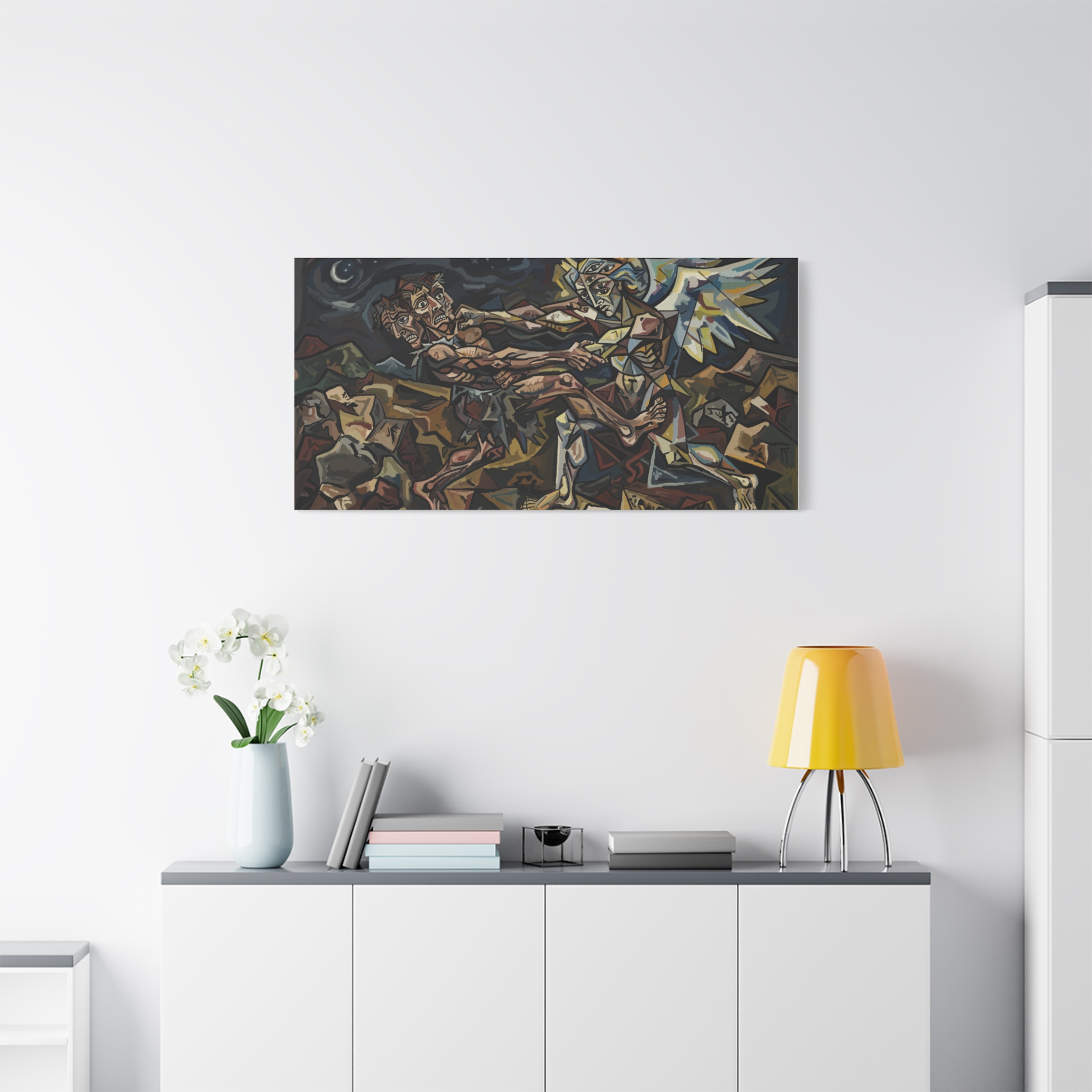 Jacob Wrestling the Angel Print | Cubist Christian Wall Art | Genesis 32 Bible Art | Expressionist Religious Painting - Image 3