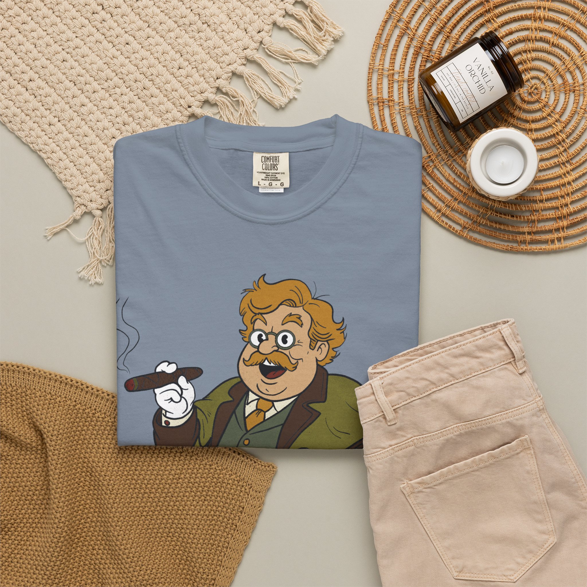GK Chesterton Gentleman with Cigar and Cane T-shirt | Vintage Dapper Character Tee - Image 20