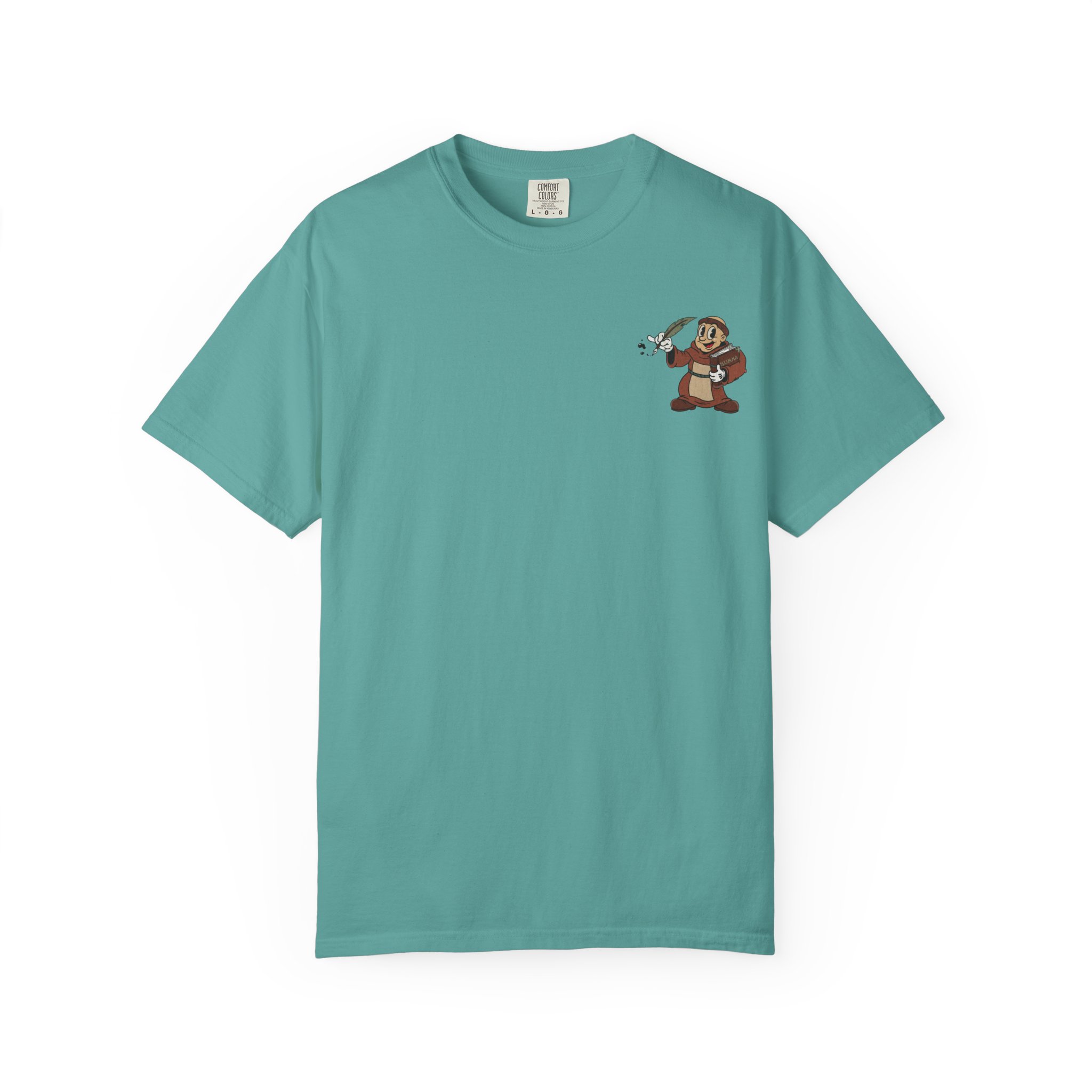 St Aquinas Scribe Character T-shirt | Vintage Cartoon Sr Aquinas with Quill - Image 17