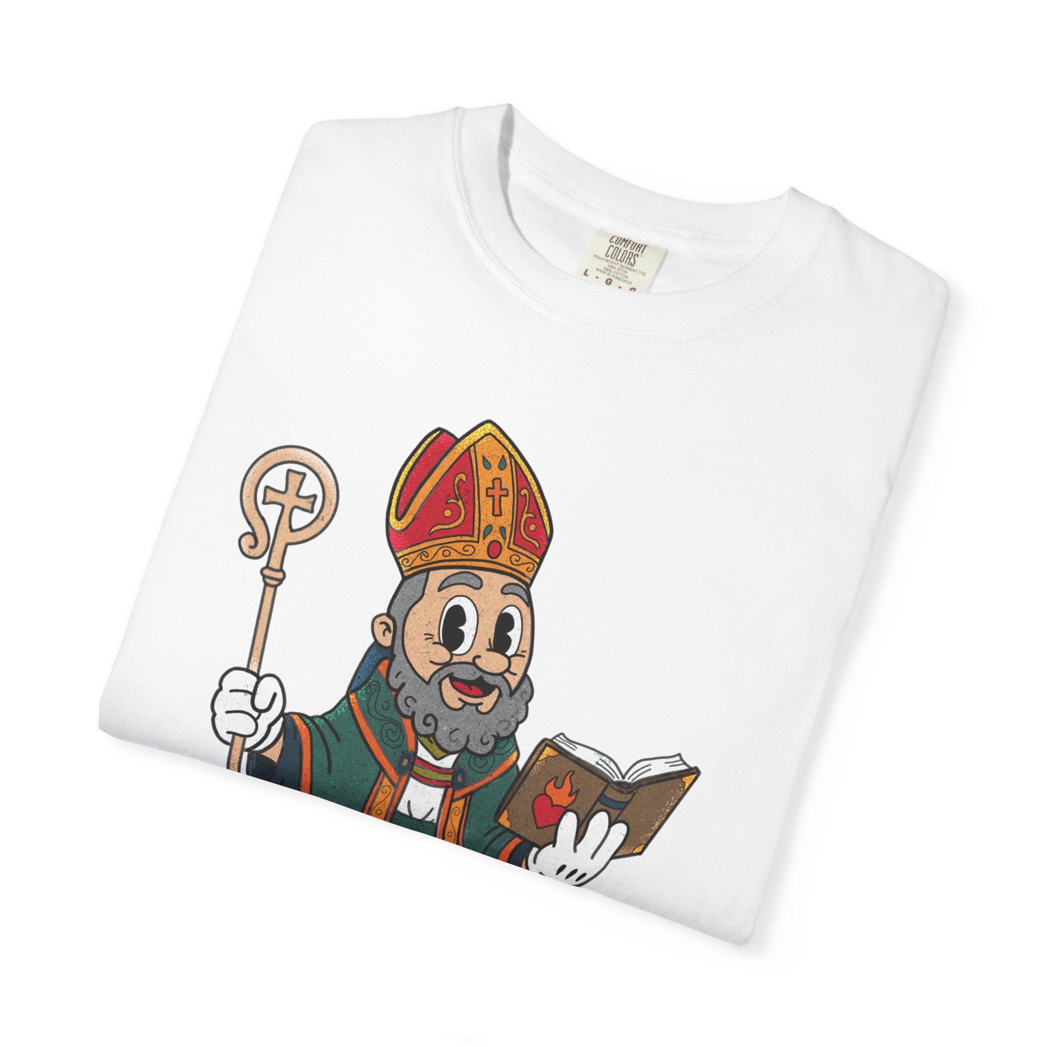 Saint Augustine Illustration T-Shirt | Retro Bishop Cartoon - Image 3
