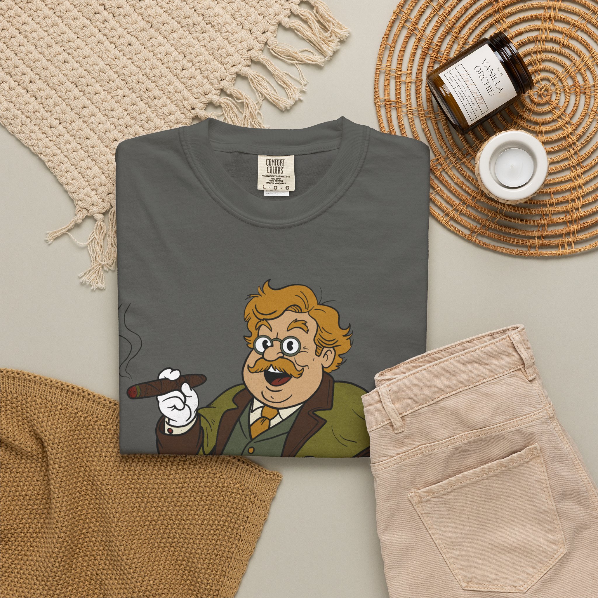 GK Chesterton Gentleman with Cigar and Cane T-shirt | Vintage Dapper Character Tee - Image 12