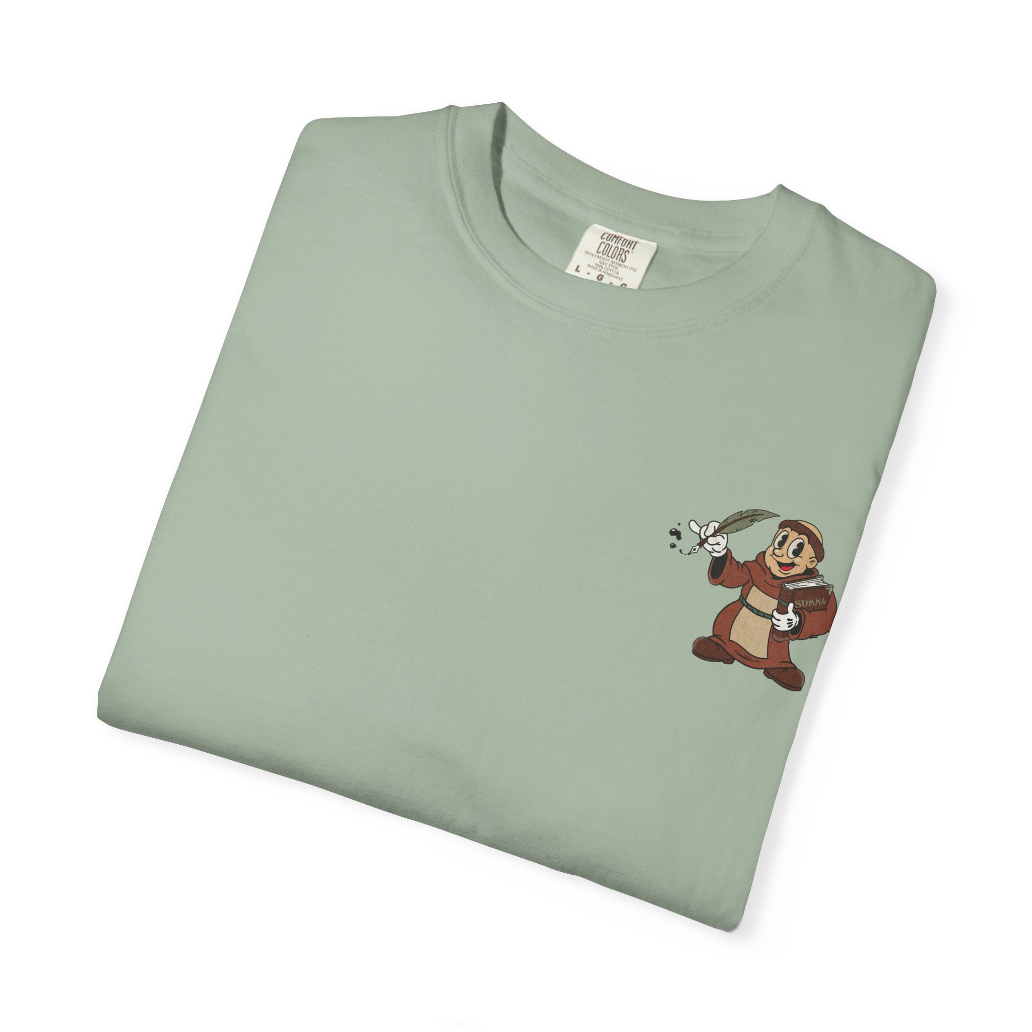 St Aquinas Scribe Character T-shirt | Vintage Cartoon Sr Aquinas with Quill - Image 11