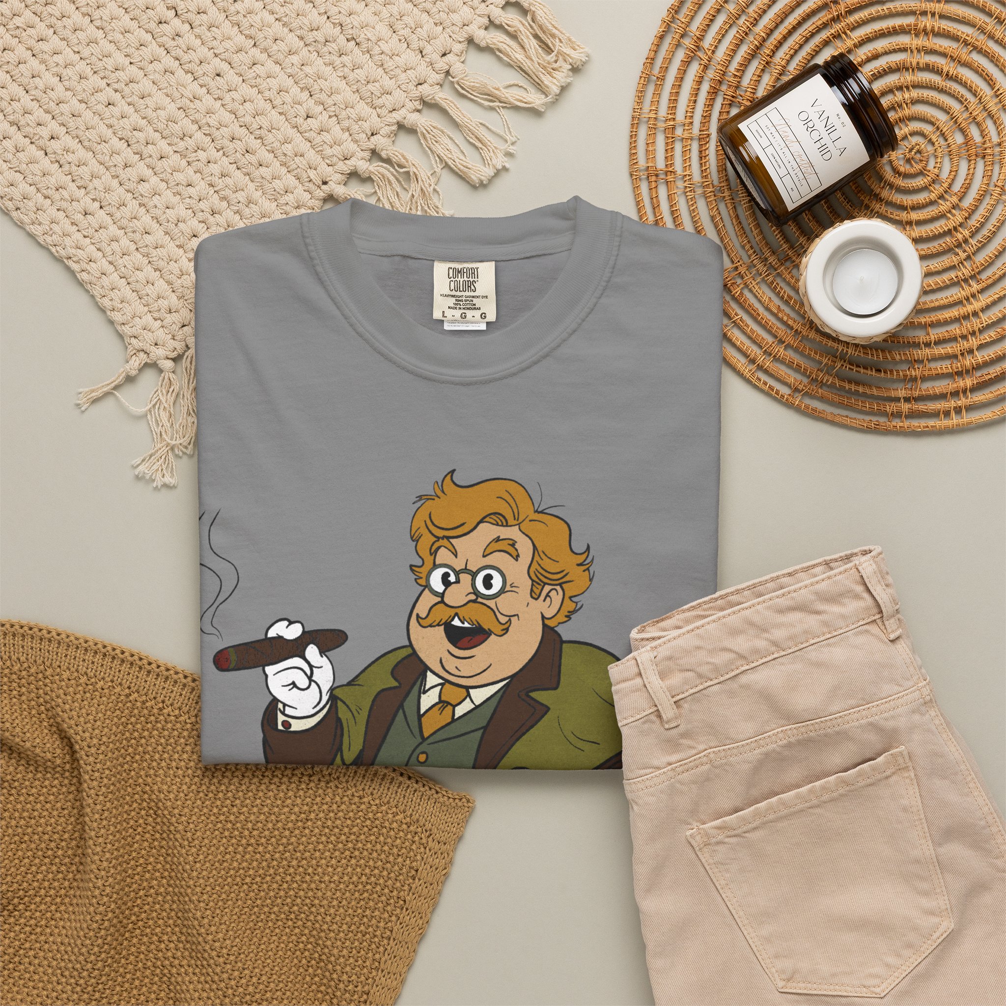 GK Chesterton Gentleman with Cigar and Cane T-shirt | Vintage Dapper Character Tee - Image 16