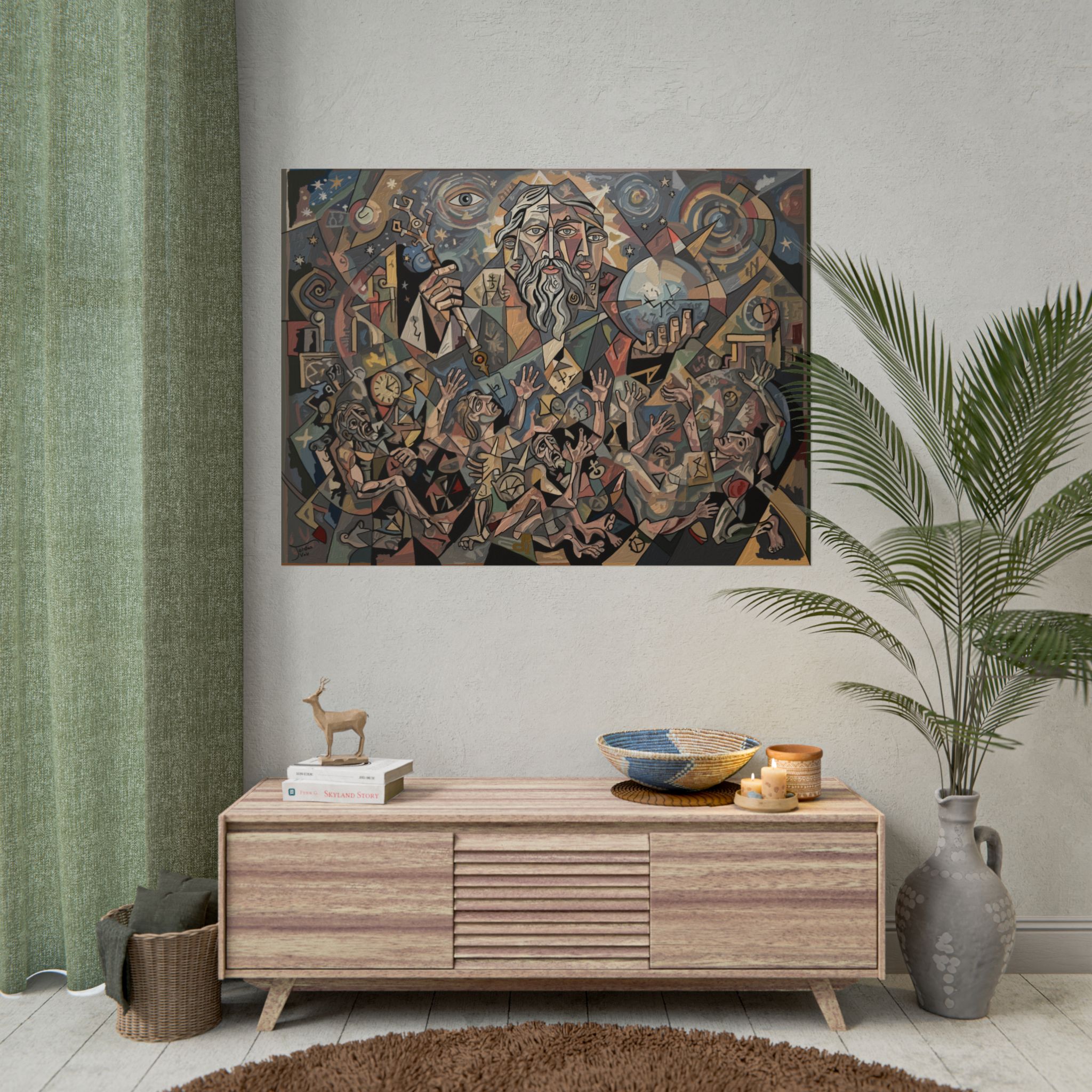 Keeper of the Hours - Cubist Father Time Art Rolled Print, Tyranny of Time Wall Art, Chronos Clocks Surreal Abstract Figurative Painting - Image 8