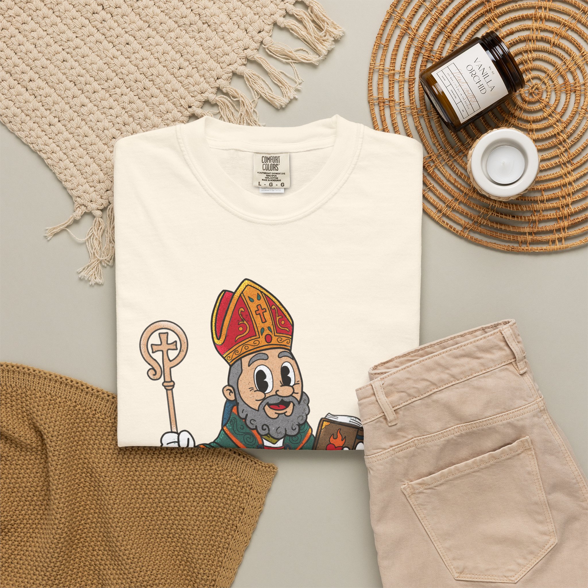 Saint Augustine Illustration T-Shirt | Retro Bishop Cartoon - Image 8