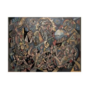 Keeper of the Hours - Cubist Father Time Art Rolled Print, Tyranny of Time Wall Art, Chronos Clocks Surreal Abstract Figurative Painting