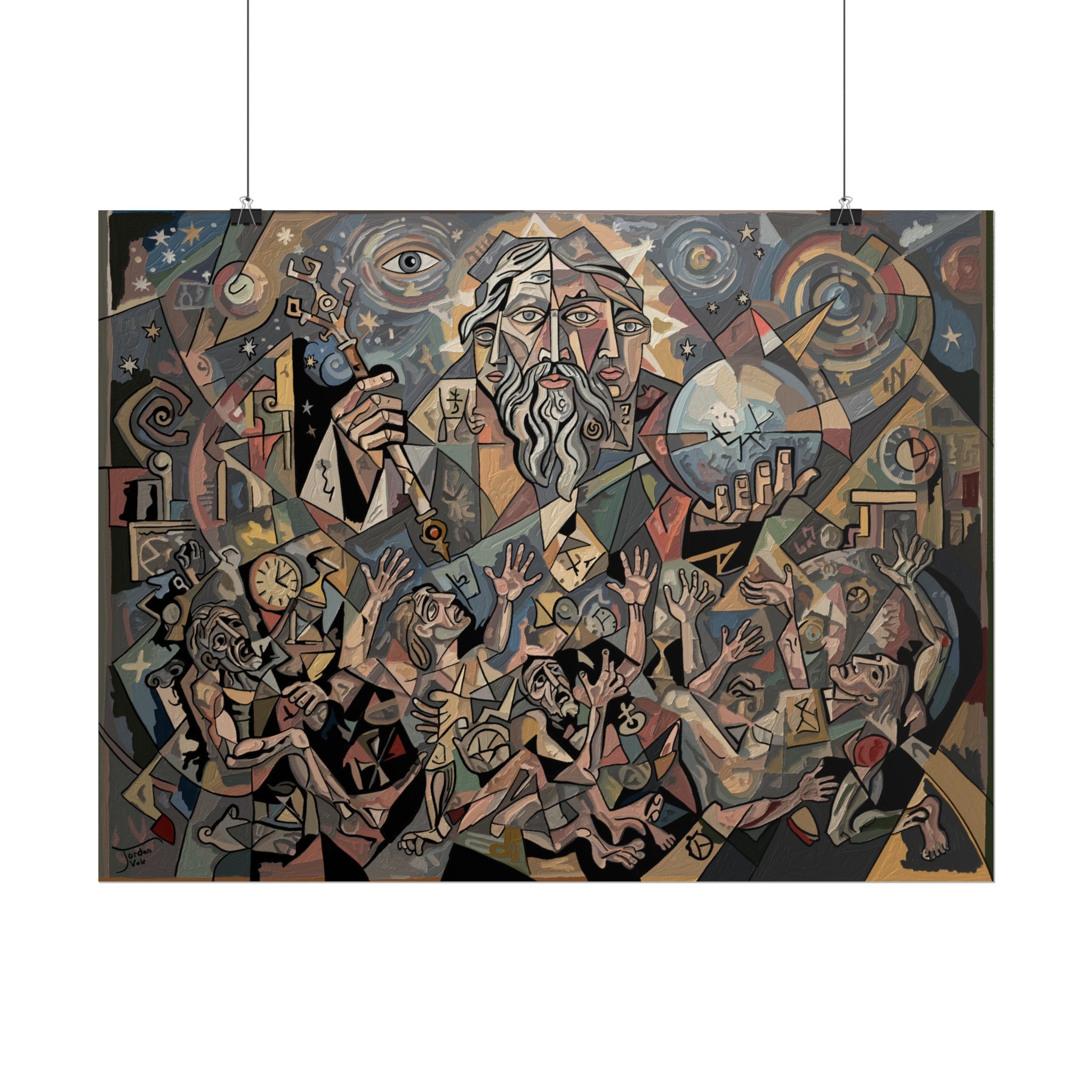 Keeper of the Hours - Cubist Father Time Art Rolled Print, Tyranny of Time Wall Art, Chronos Clocks Surreal Abstract Figurative Painting - Image 2