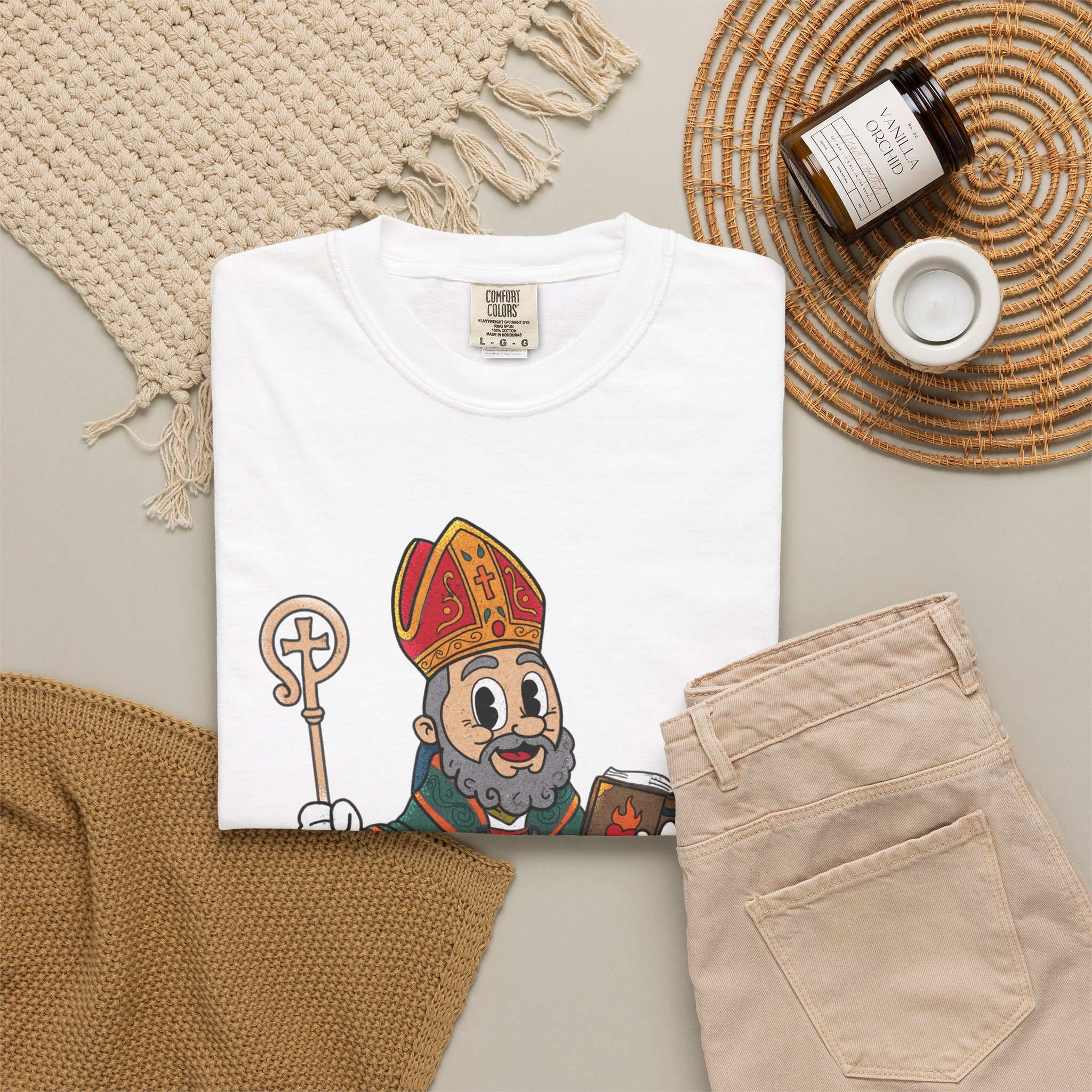 Saint Augustine Illustration T-Shirt | Retro Bishop Cartoon - Image 4