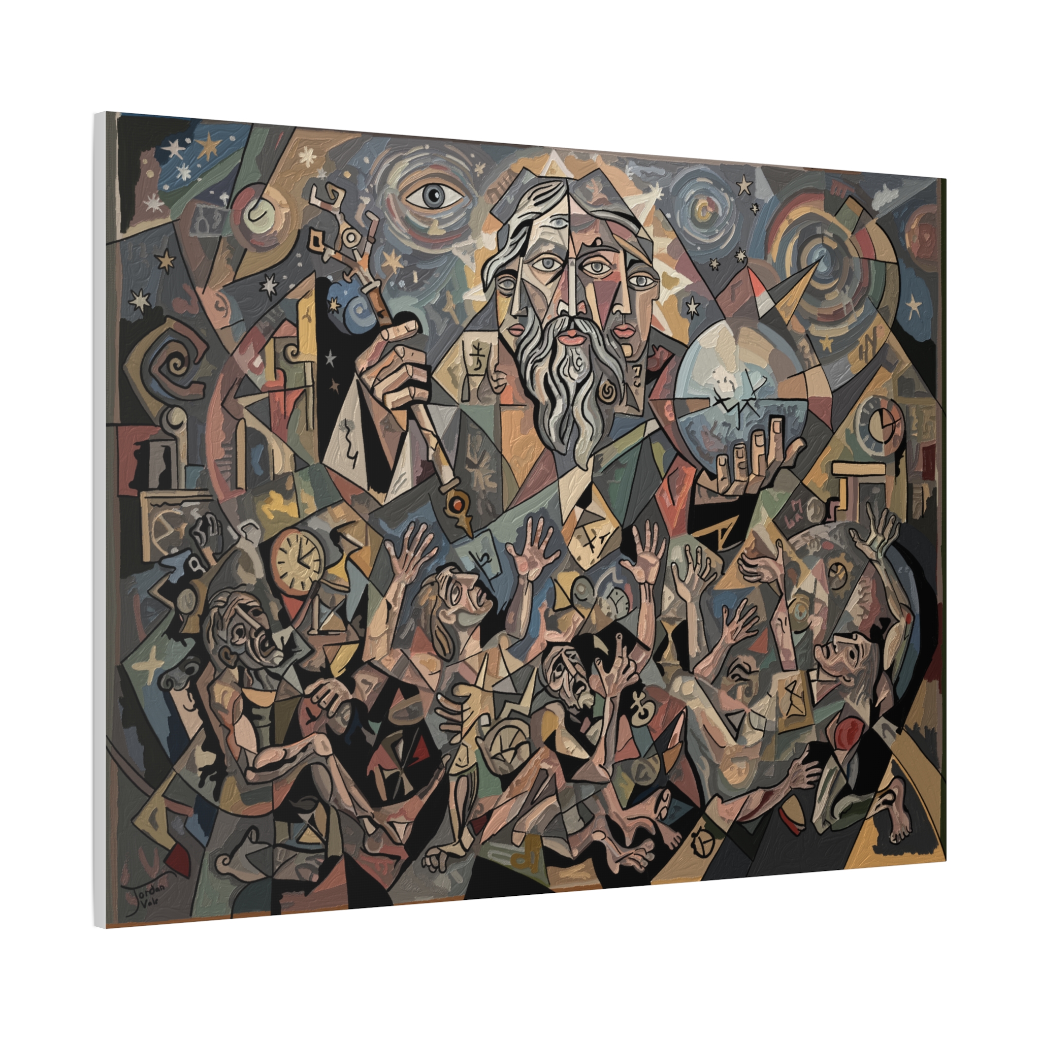 Keeper of the Hours - Cubist Father Time Art Print, Tyranny of Time Wall Art, Chronos Clocks Surreal Abstract Figurative Painting - Image 6