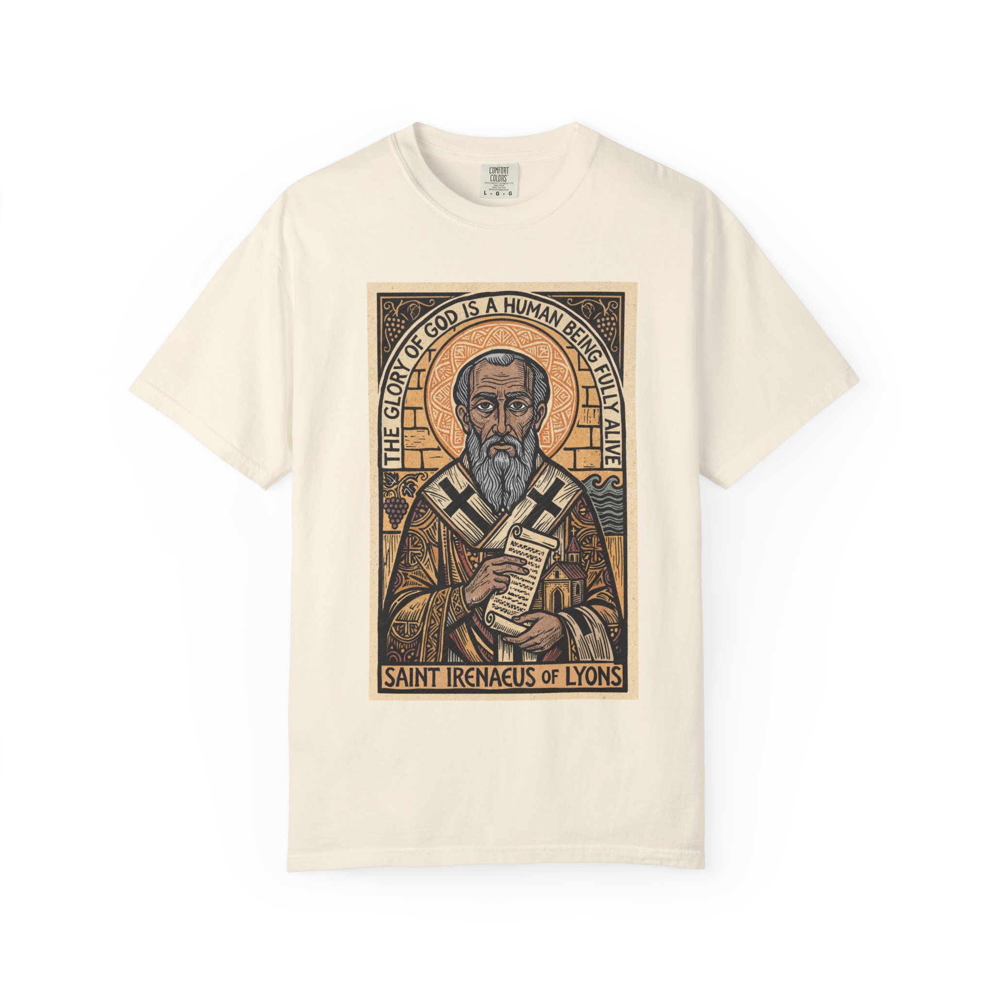 Saint Irenaeus of Lyons Illustration T-shirt | Christian Saint Artwork