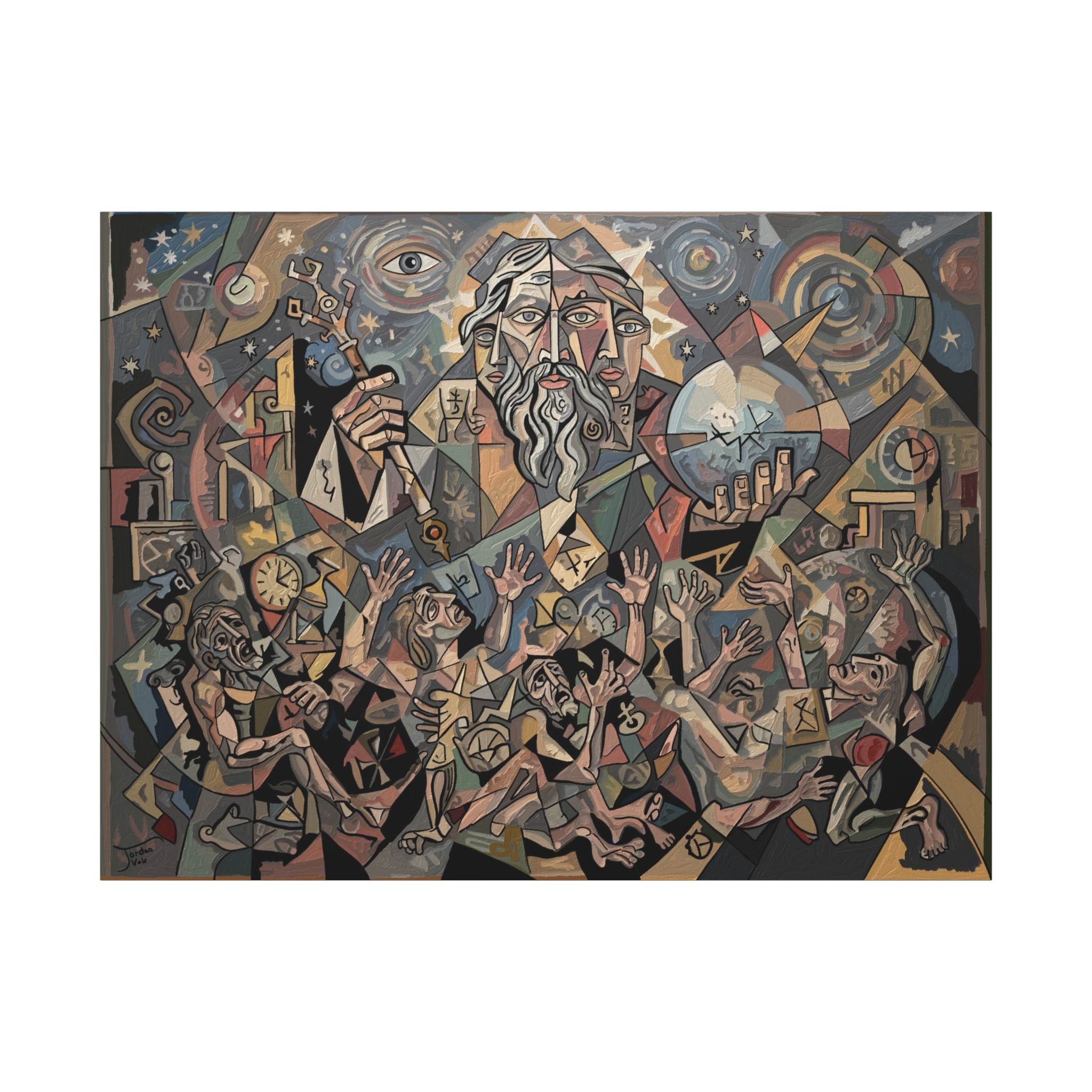 Keeper of the Hours - Cubist Father Time Art Print, Tyranny of Time Wall Art, Chronos Clocks Surreal Abstract Figurative Painting - Image 5