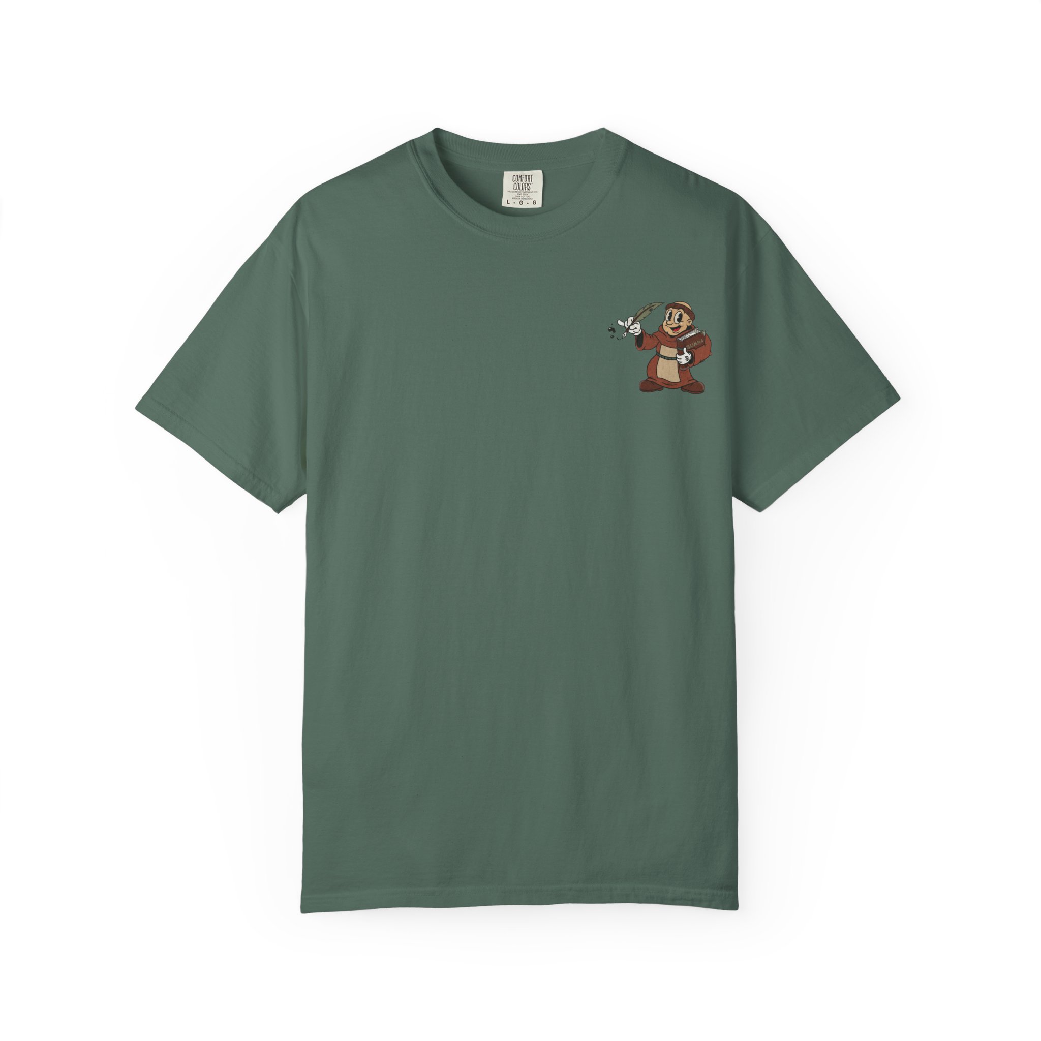 St Aquinas Scribe Character T-shirt | Vintage Cartoon Sr Aquinas with Quill - Image 13