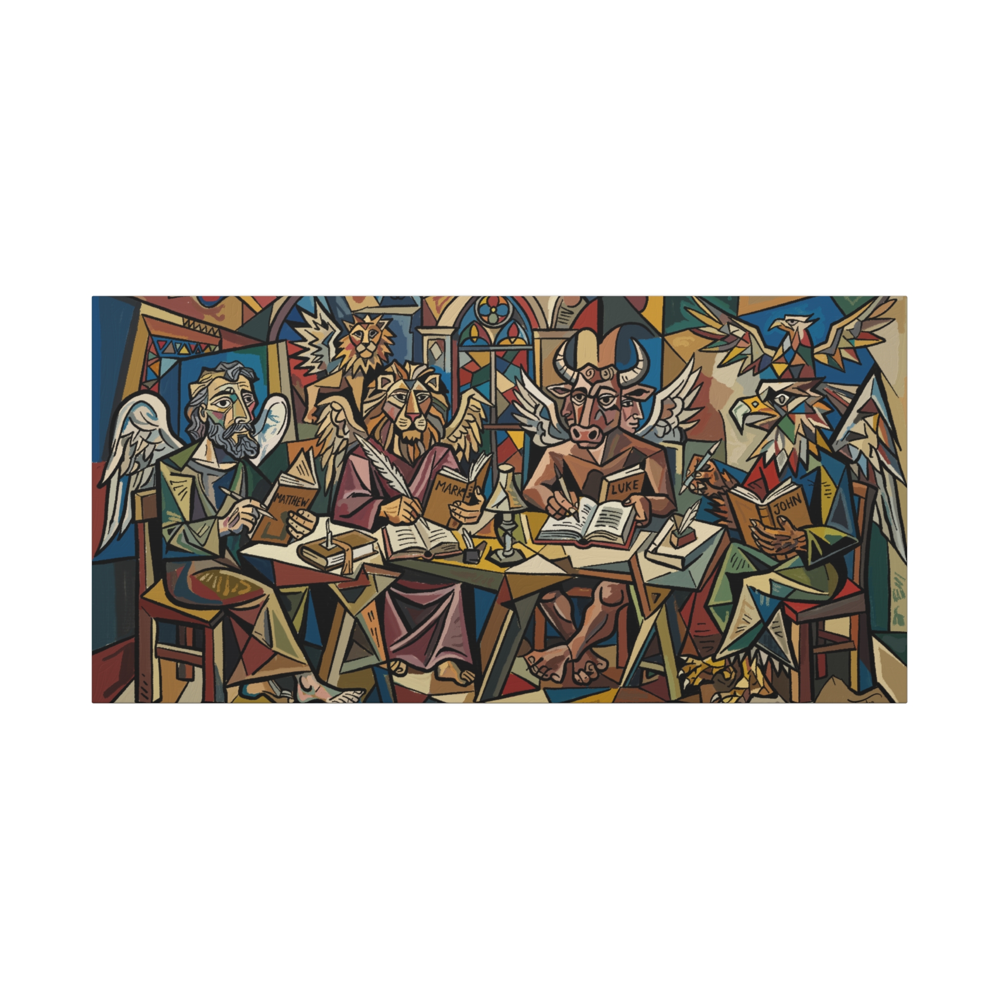 Christian Wall Art Print, Cubist Four Evangelists, Matthew Mark Luke John, Catholic Gift, Modern Religious Art, Church Office Decor