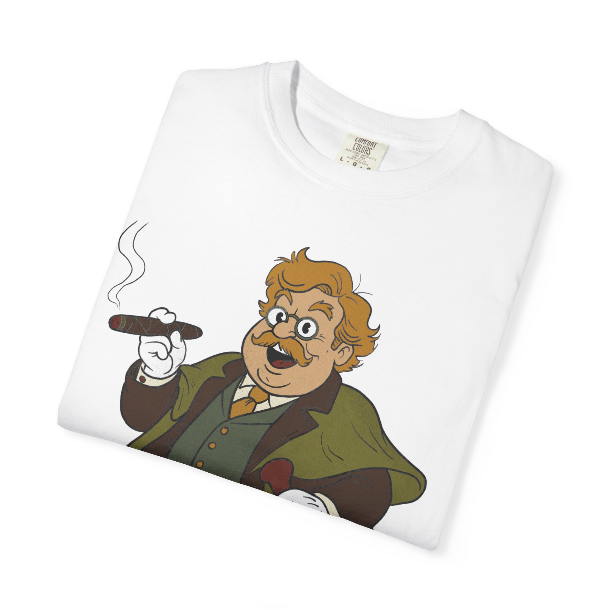 GK Chesterton Gentleman with Cigar and Cane T-shirt | Vintage Dapper Character Tee - Image 3