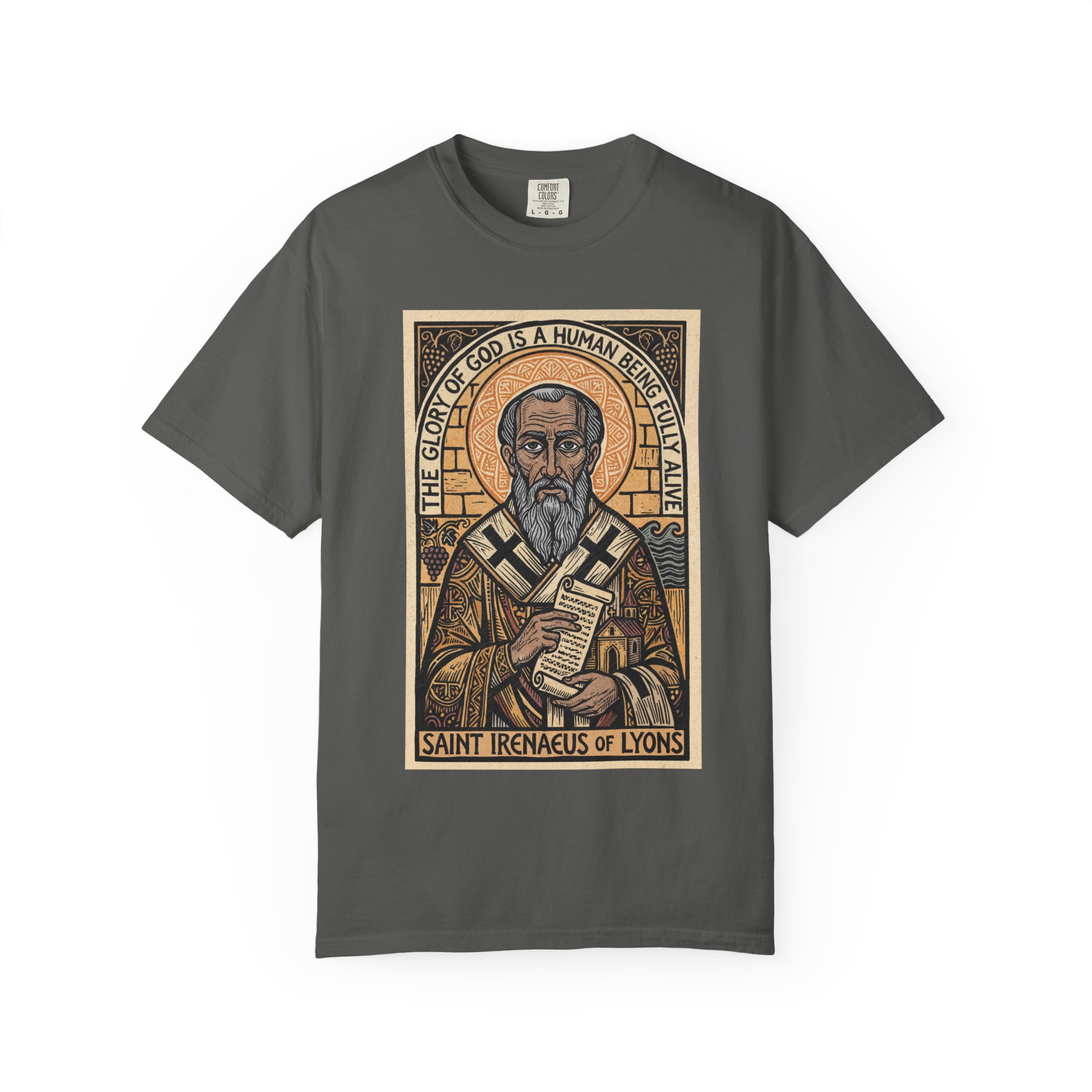 Saint Irenaeus of Lyons Illustration T-shirt | Christian Saint Artwork - Image 5
