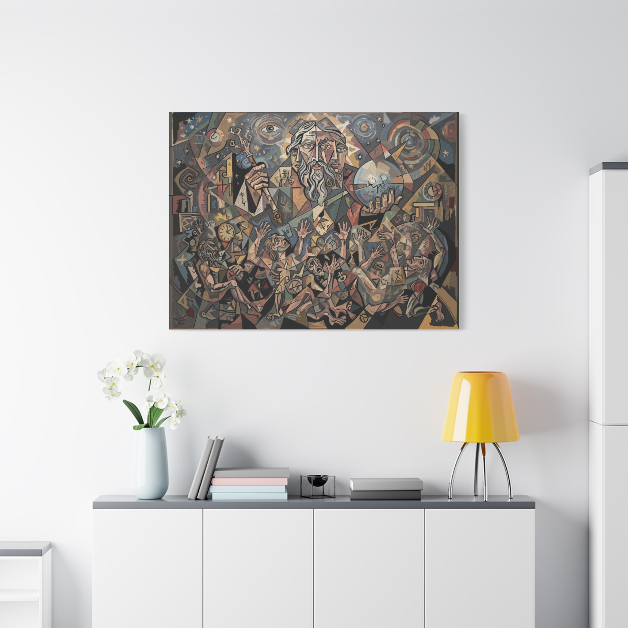 Keeper of the Hours - Cubist Father Time Art Print, Tyranny of Time Wall Art, Chronos Clocks Surreal Abstract Figurative Painting - Image 7