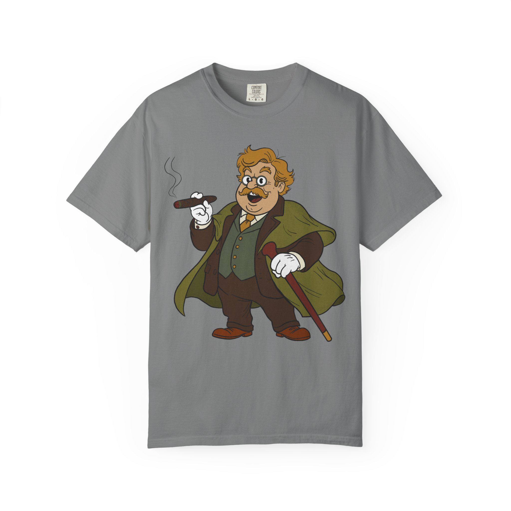 GK Chesterton Gentleman with Cigar and Cane T-shirt | Vintage Dapper Character Tee - Image 13