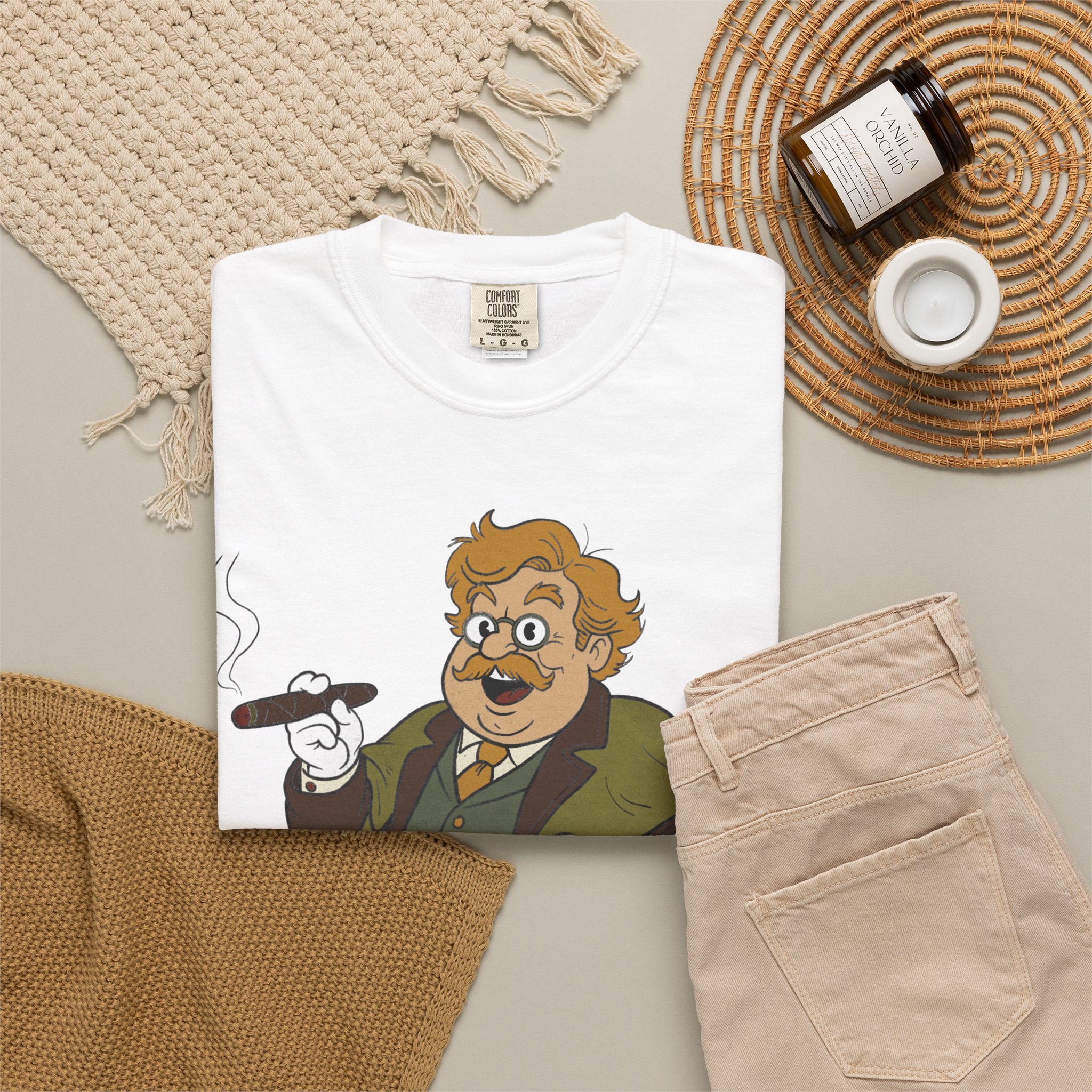 GK Chesterton Gentleman with Cigar and Cane T-shirt | Vintage Dapper Character Tee - Image 4