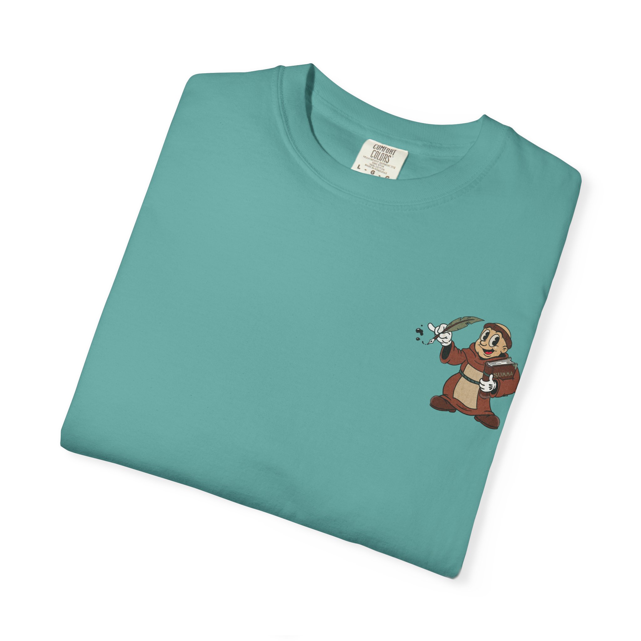 St Aquinas Scribe Character T-shirt | Vintage Cartoon Sr Aquinas with Quill - Image 19