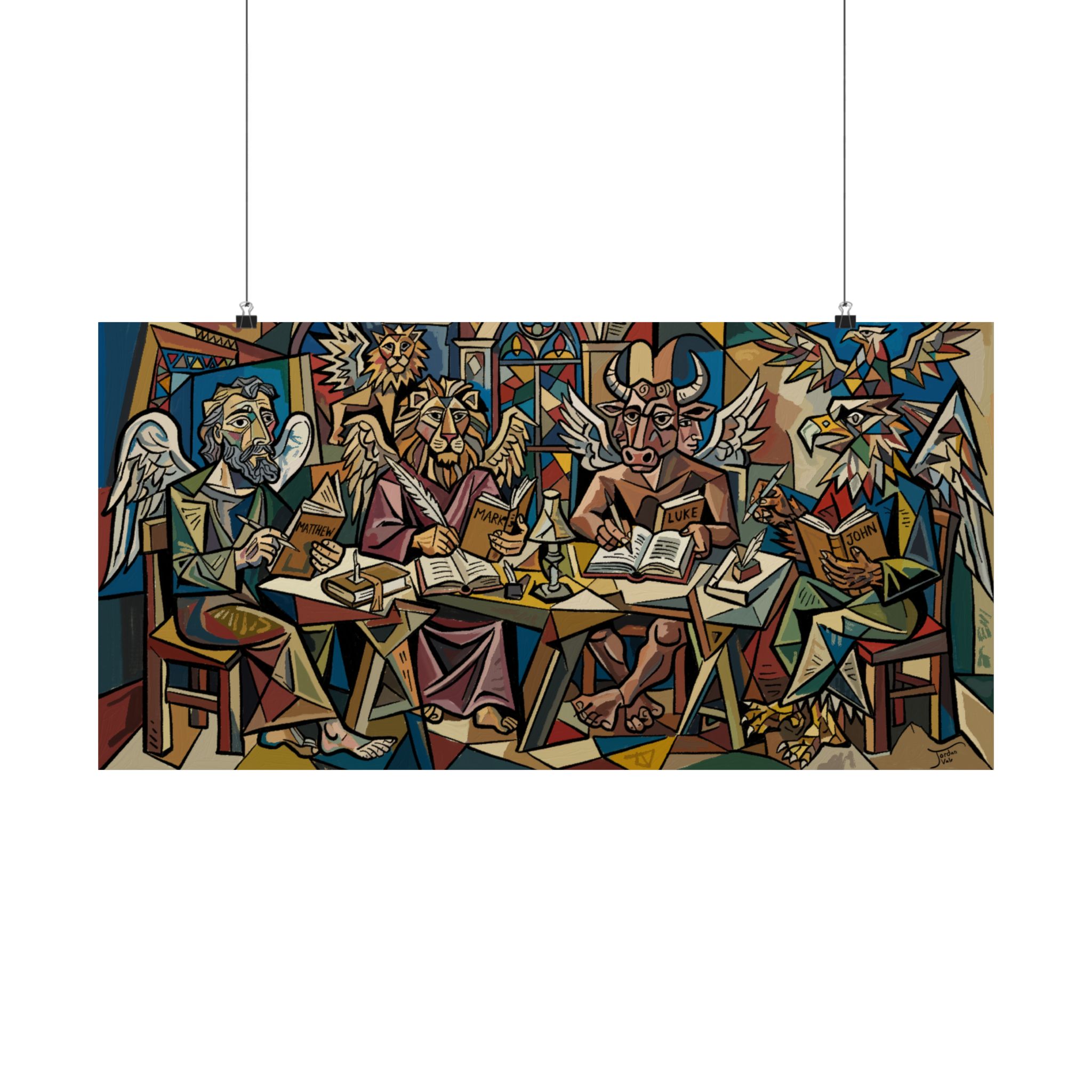 Christian Wall Art Poster, Cubist Four Evangelists, Catholic Gift, Church Office Decor | Matte Horizontal Poster