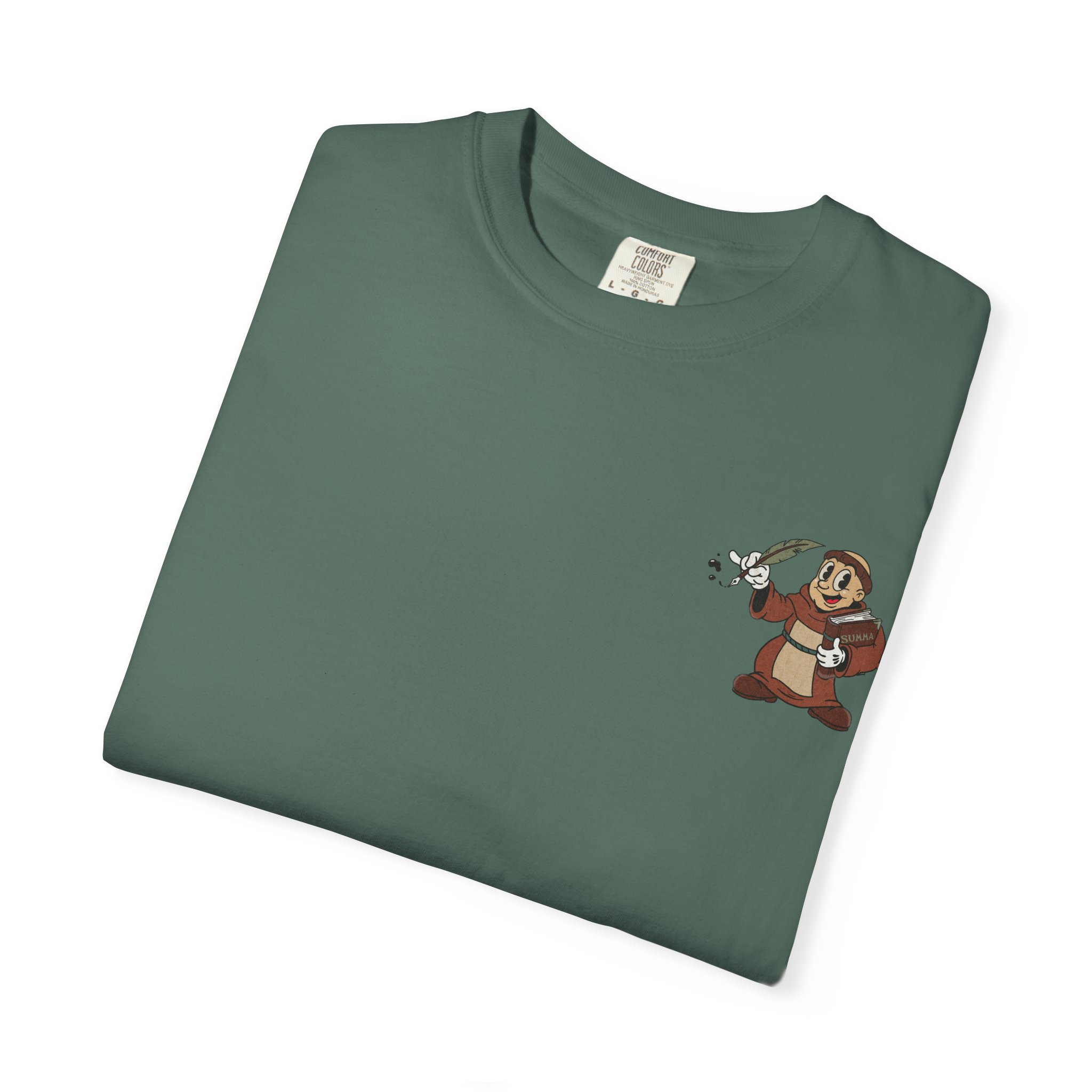 St Aquinas Scribe Character T-shirt | Vintage Cartoon Sr Aquinas with Quill - Image 15