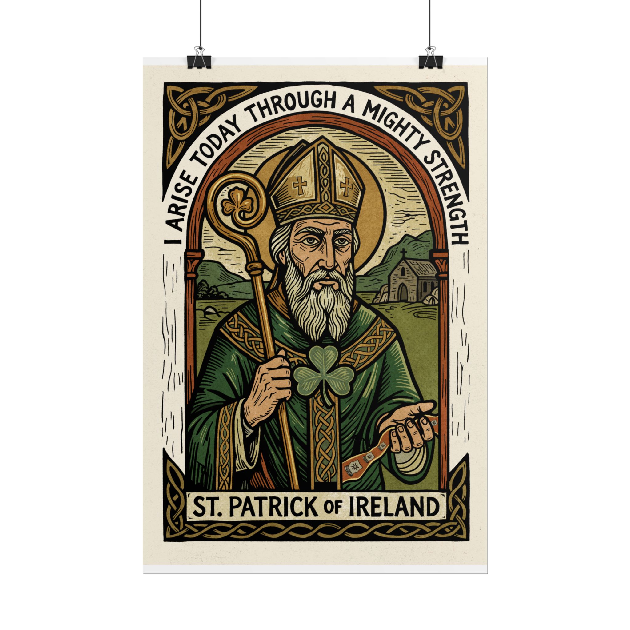 St. Patrick Illustration Rolled Poster | Irish Saint, Shamrock, Celtic Art - Image 2