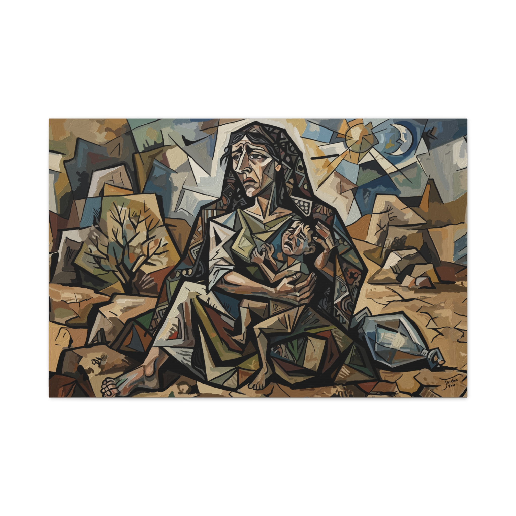 Hagar and Ishmael Cubist Print | Christian Wall Art | Biblical Mother and Child | Modern Sacred Art | Large 32x24 Poster
