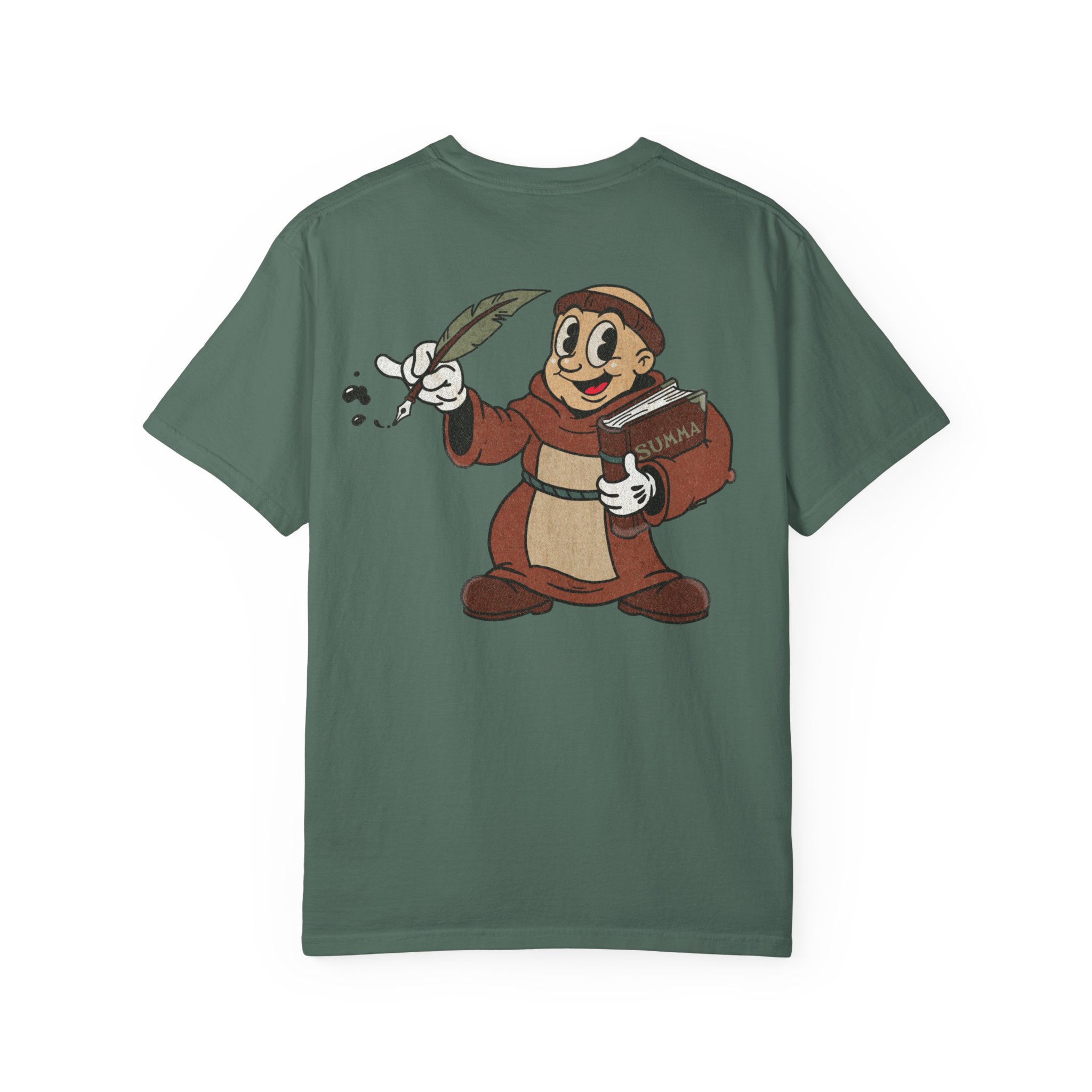 St Aquinas Scribe Character T-shirt | Vintage Cartoon Sr Aquinas with Quill - Image 14