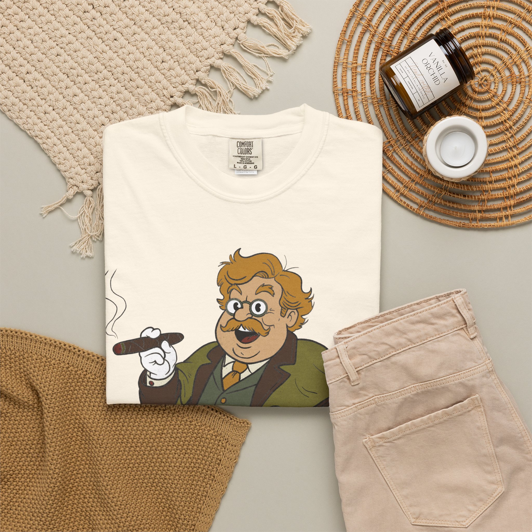GK Chesterton Gentleman with Cigar and Cane T-shirt | Vintage Dapper Character Tee - Image 8