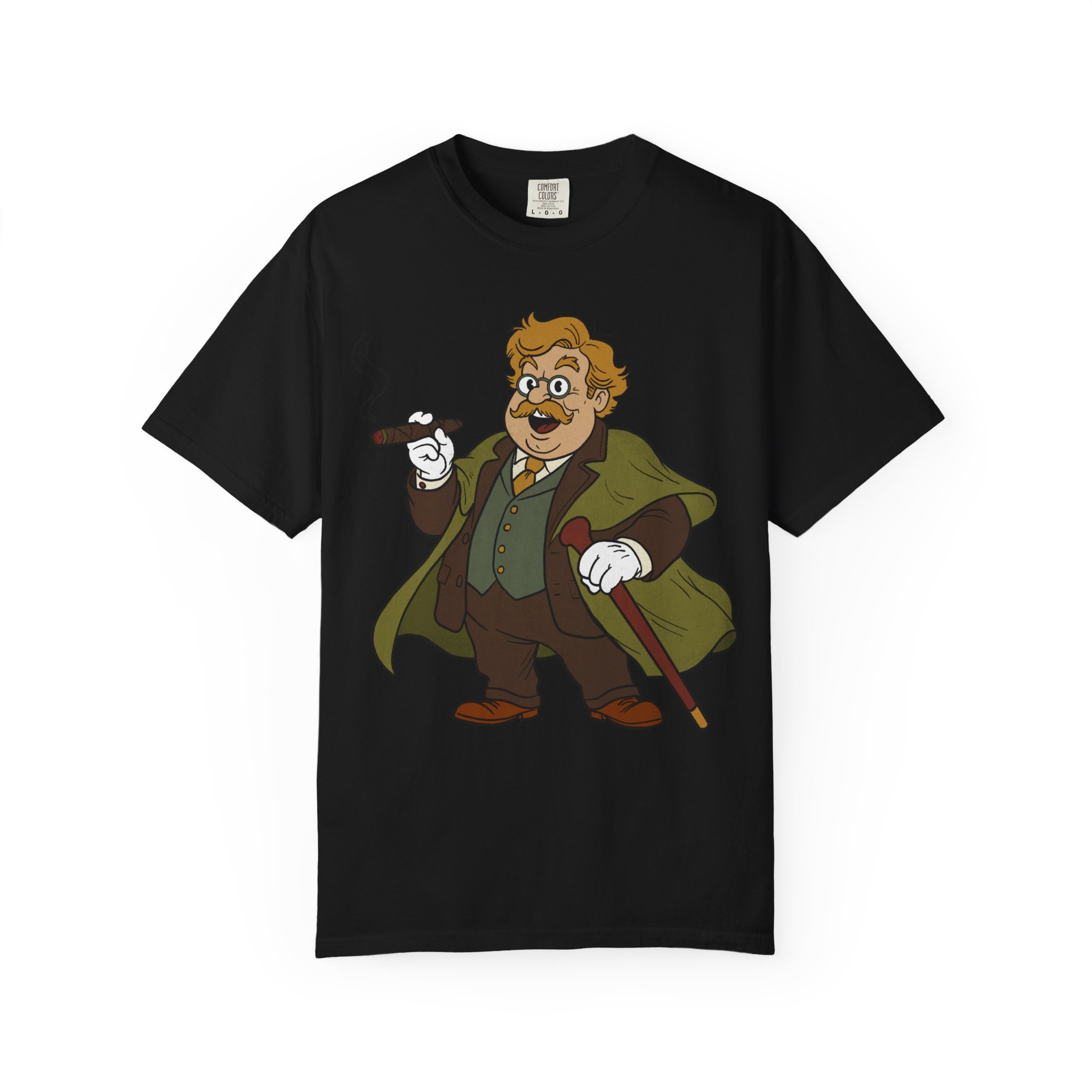 GK Chesterton Gentleman with Cigar and Cane T-shirt | Vintage Dapper Character Tee - Image 21