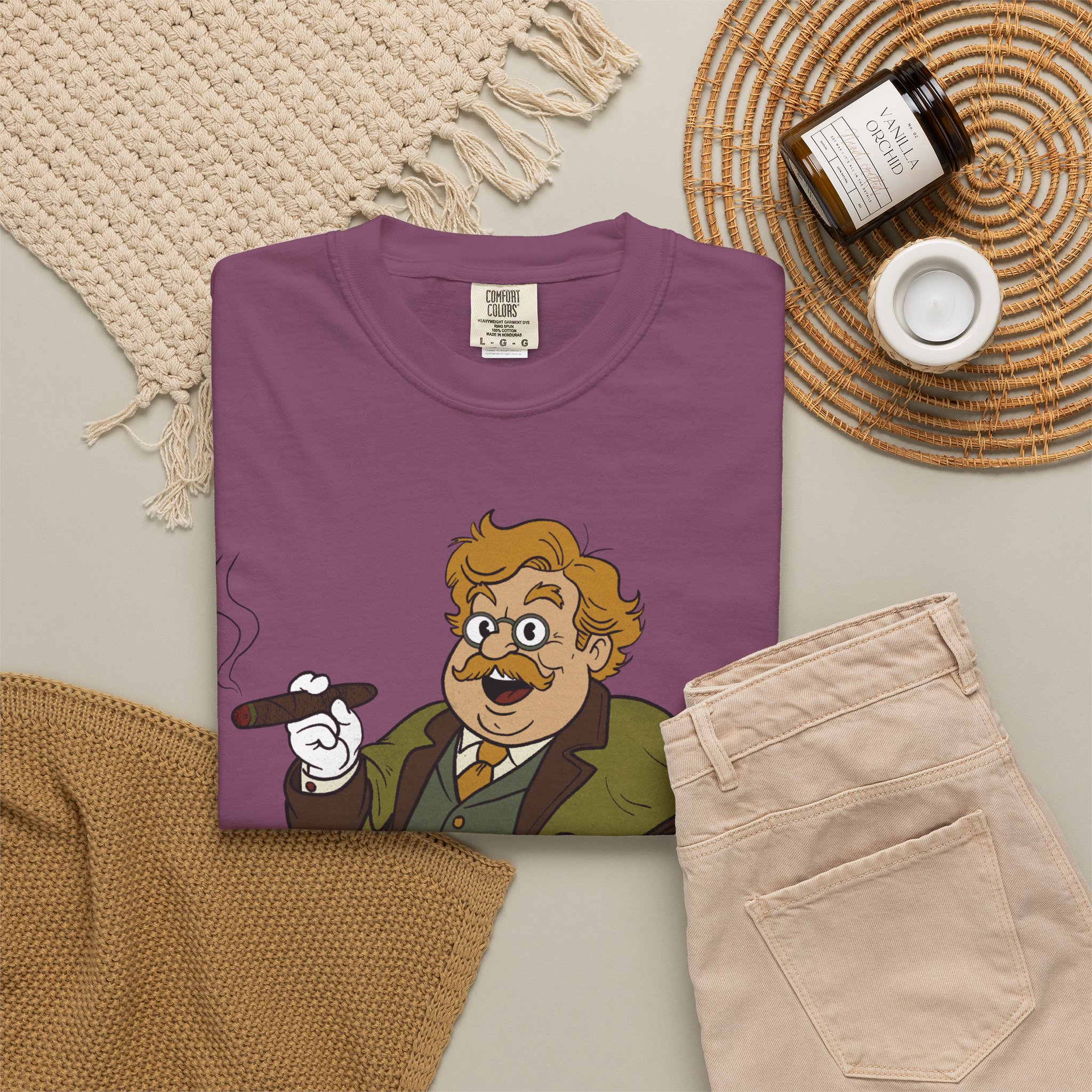 GK Chesterton Gentleman with Cigar and Cane T-shirt | Vintage Dapper Character Tee - Image 28