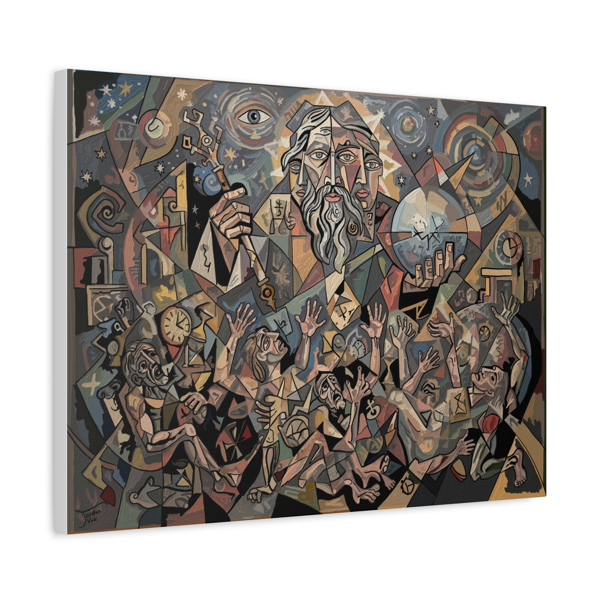 Keeper of the Hours - Cubist Father Time Art Print, Tyranny of Time Wall Art, Chronos Clocks Surreal Abstract Figurative Painting - Image 2