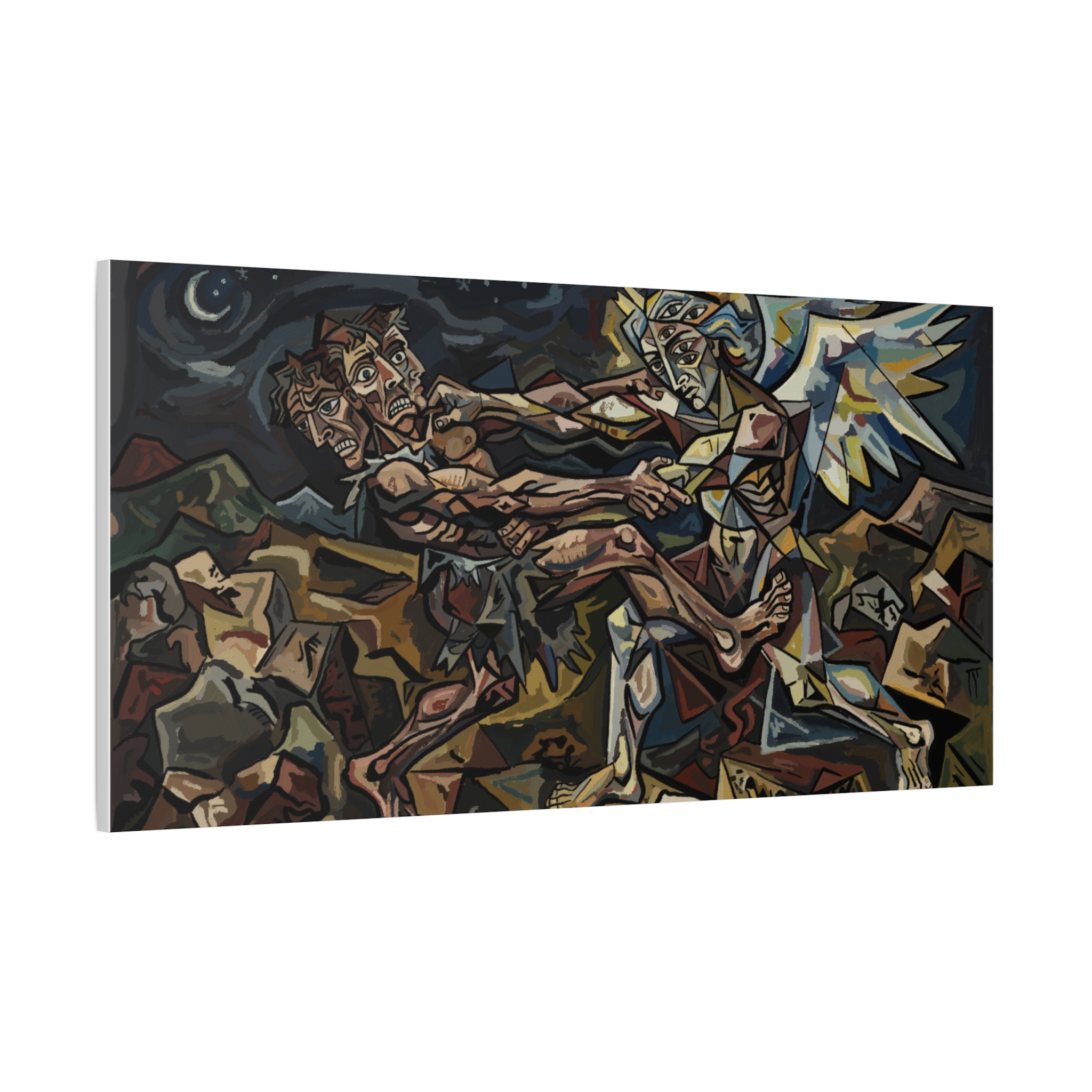Jacob Wrestling the Angel Print | Cubist Christian Wall Art | Genesis 32 Bible Art | Expressionist Religious Painting - Image 2