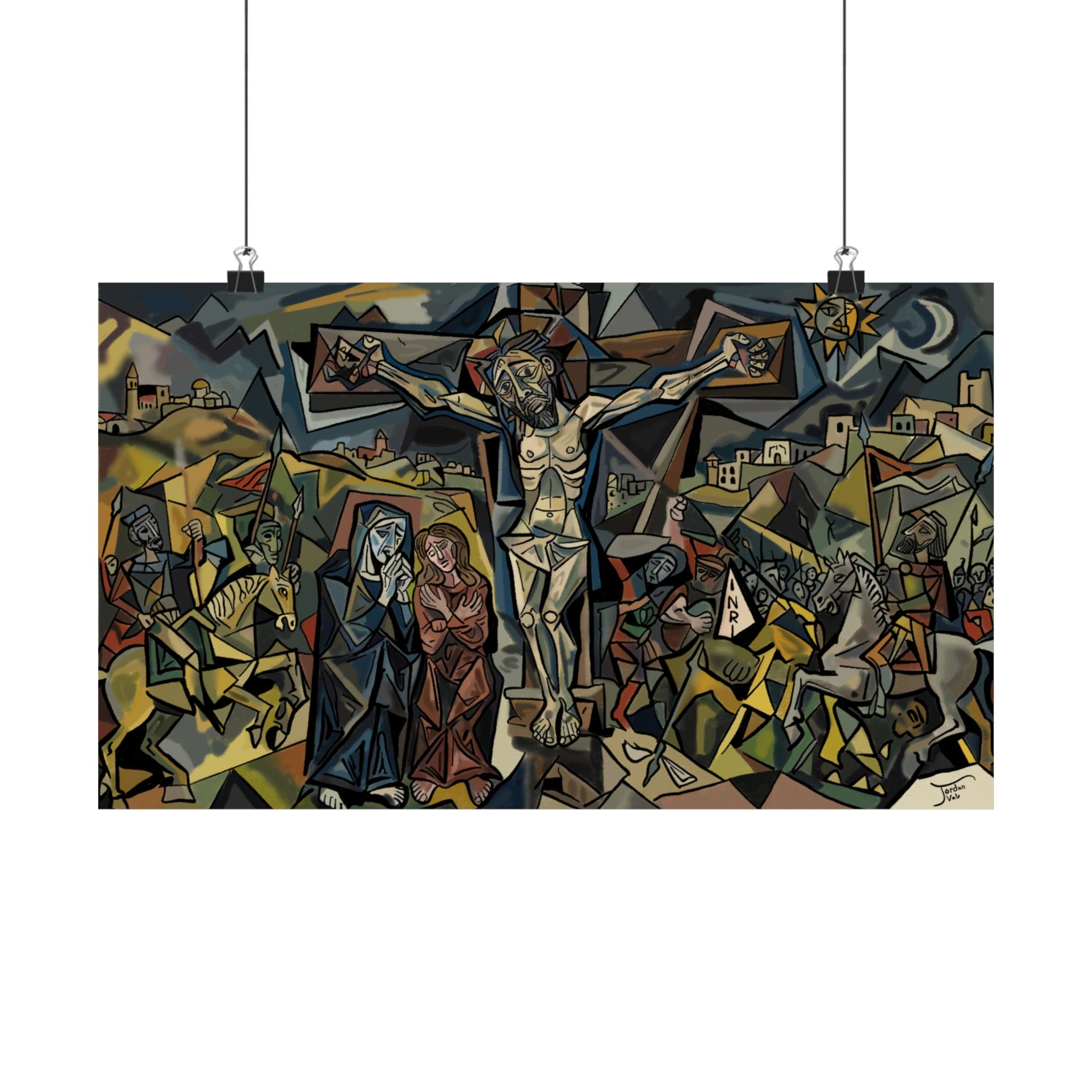 Cubist Crucifixion Matte Horizontal Poster | Religious Art Print