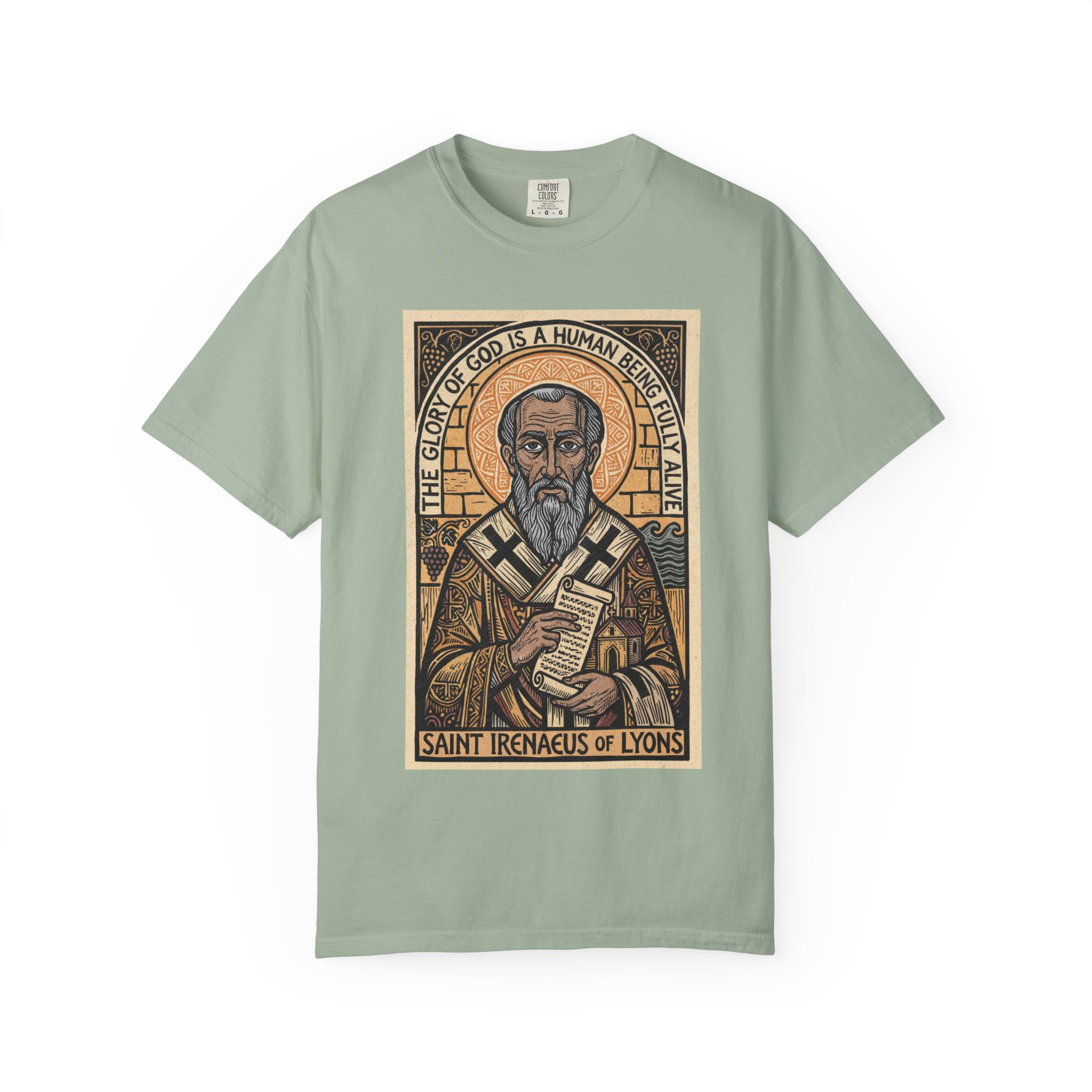 Saint Irenaeus of Lyons Illustration T-shirt | Christian Saint Artwork - Image 13