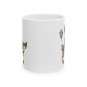 Cartoon St. Augustine Bishop Illustration Mug | Religious Clergy Coffee Cup, Bible and Crosier Design