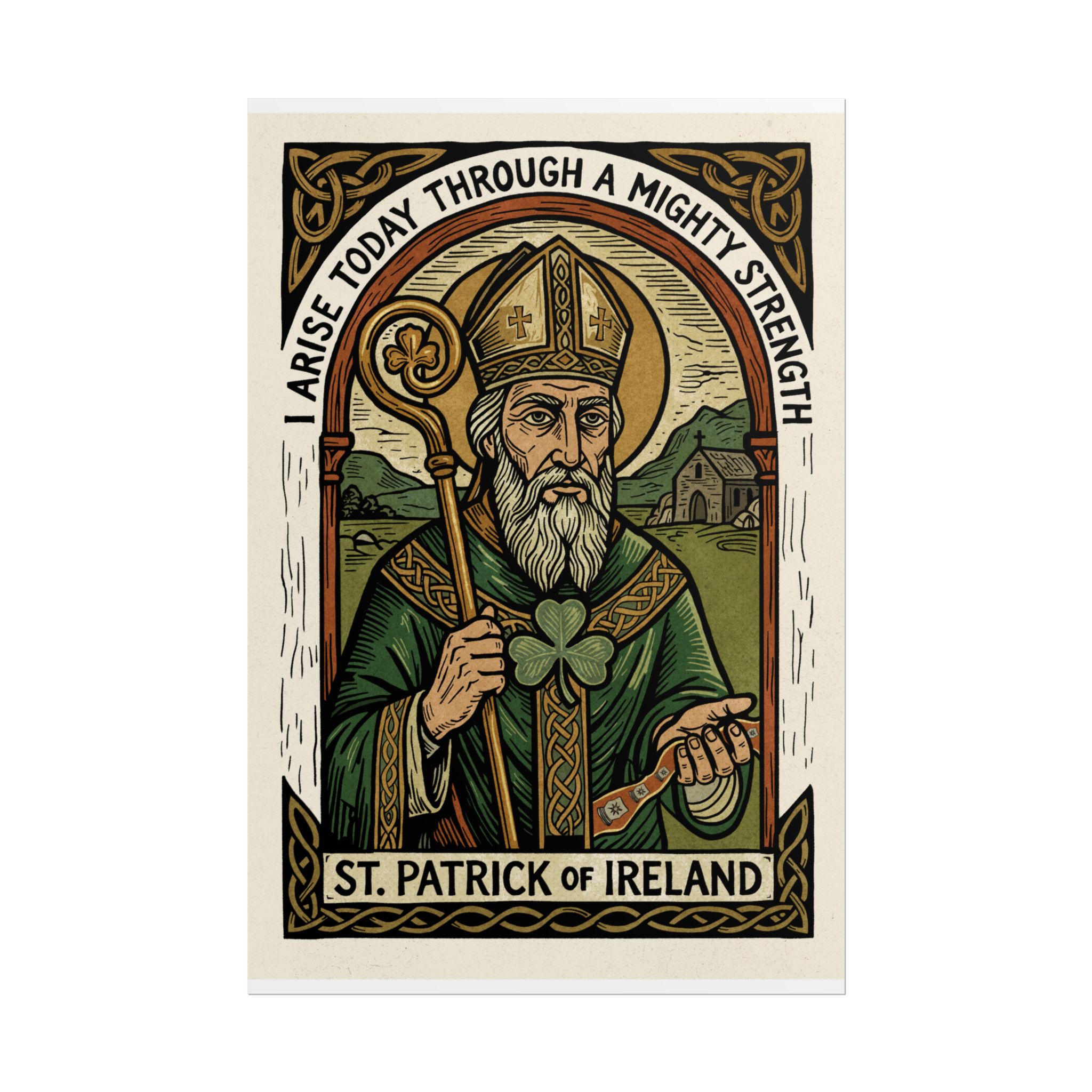 St. Patrick Illustration Rolled Poster | Irish Saint, Shamrock, Celtic Art